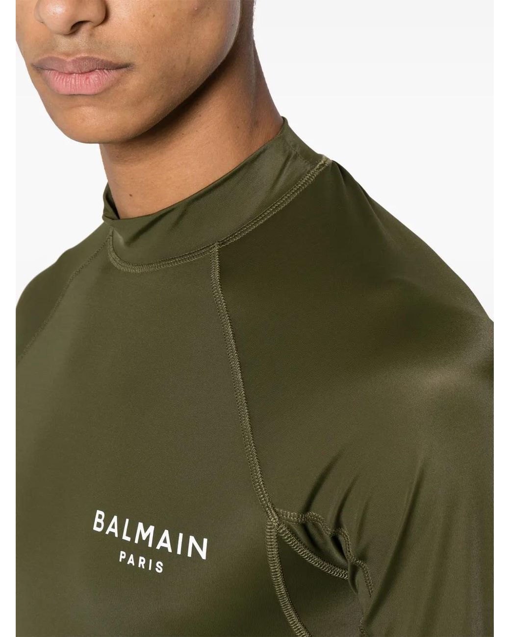 Balmain Green Logo-Print Long-Sleeve T-Shirt for men