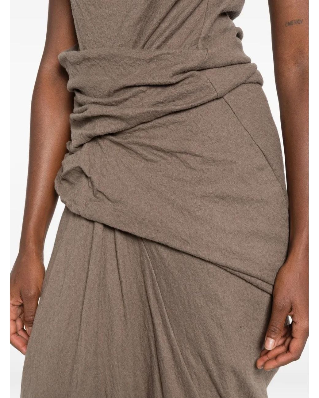Rick Owens Natural Draped Asymmetric Dress