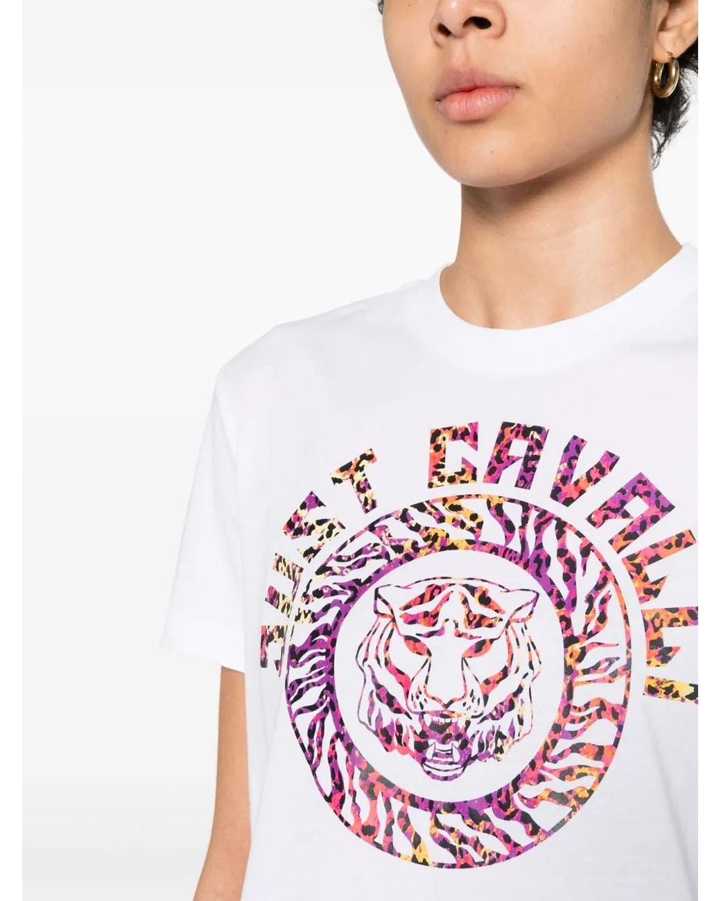 Just Cavalli White Logo-Print Cotton T-Shirt