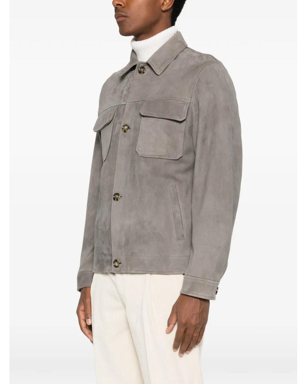 Lardini Gray Button-Up Suede Jacket for men