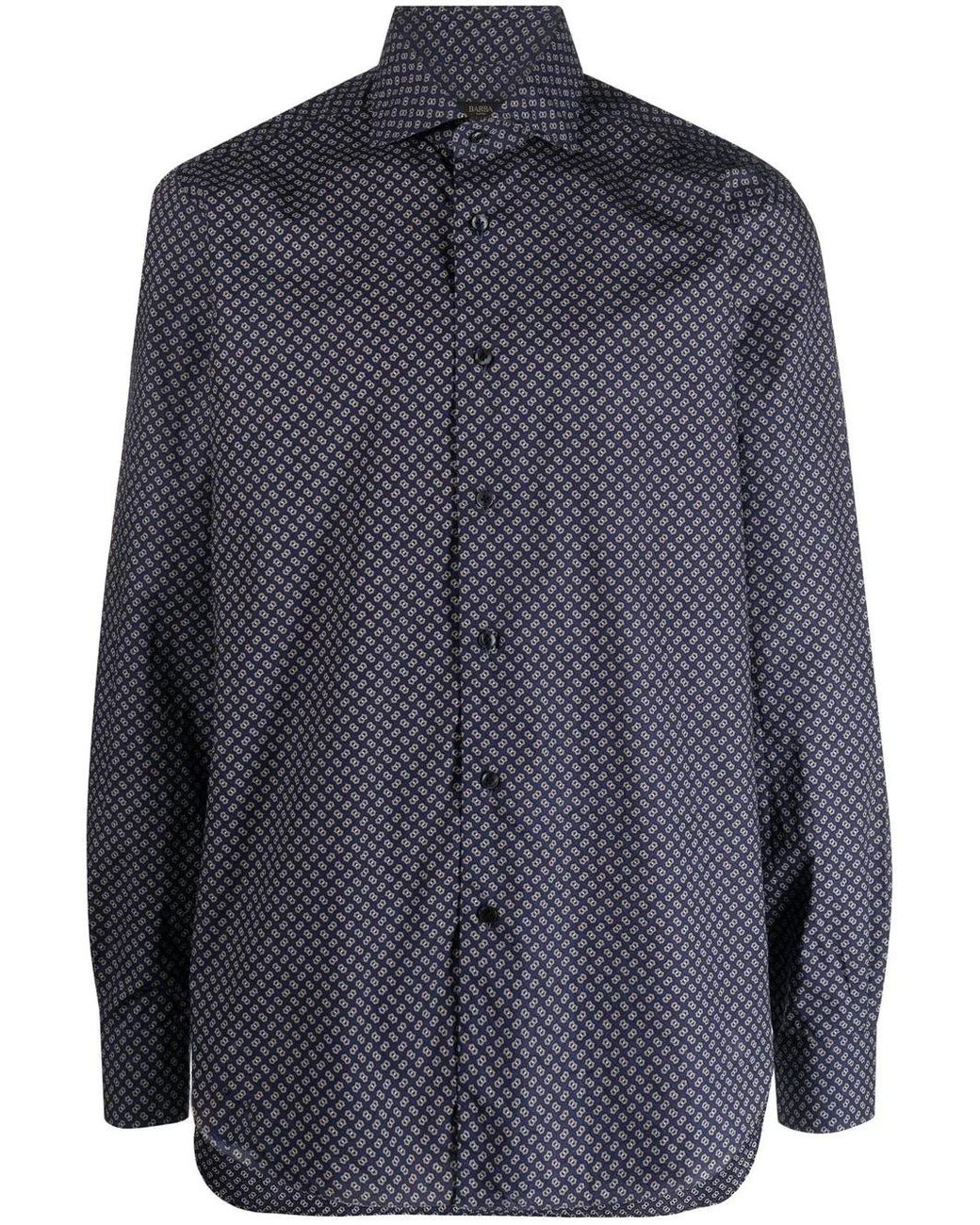 Barba Napoli Blue Geometric Micro-Pattern Shirt for men