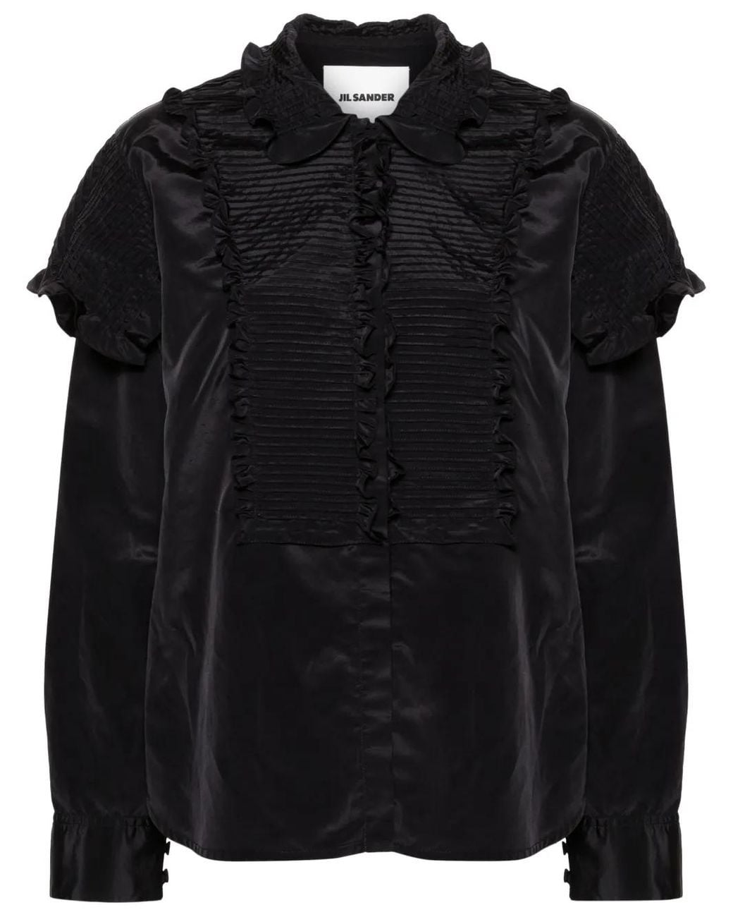 Jil Sander Black Ruffled Button-Up Blouse