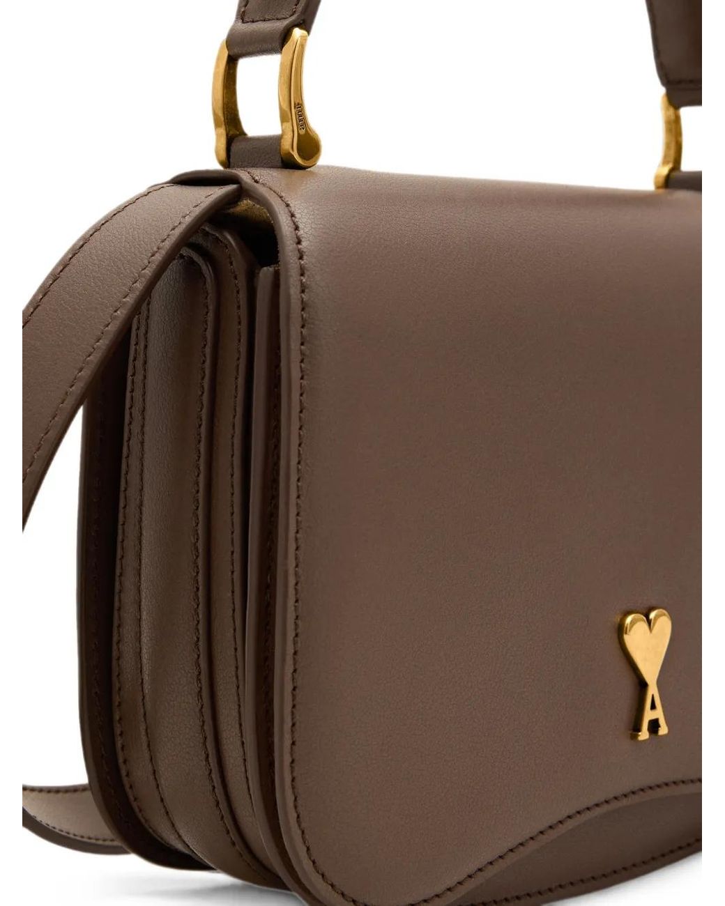 AMI Brown Cowhide Leather Paris Paris Top Handle Bag
