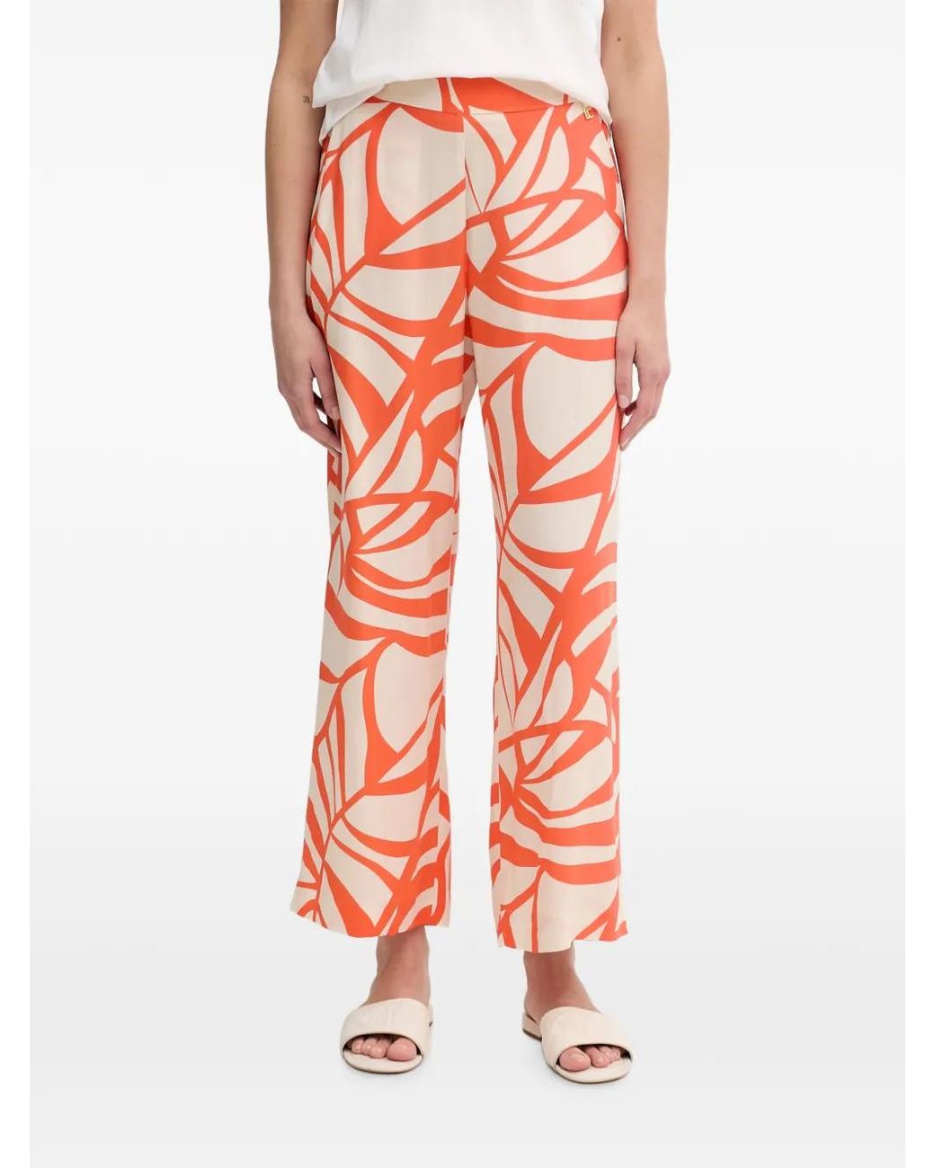 Lola Casademunt Red Leaf-Print Straight-Leg Trousers
