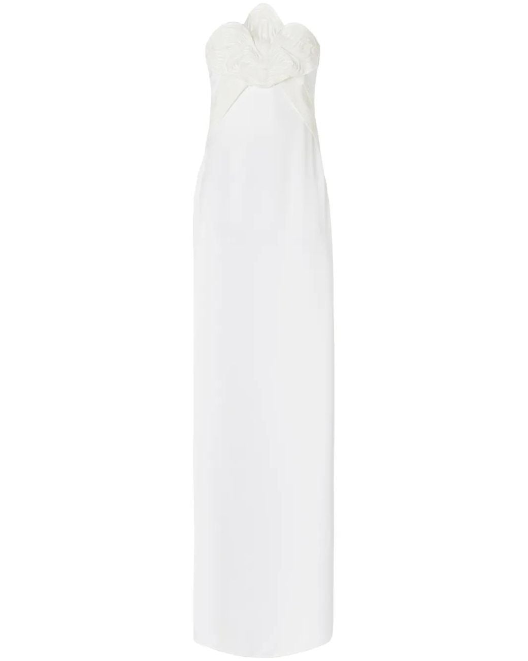 Genny White Floral-Appliqué Gown