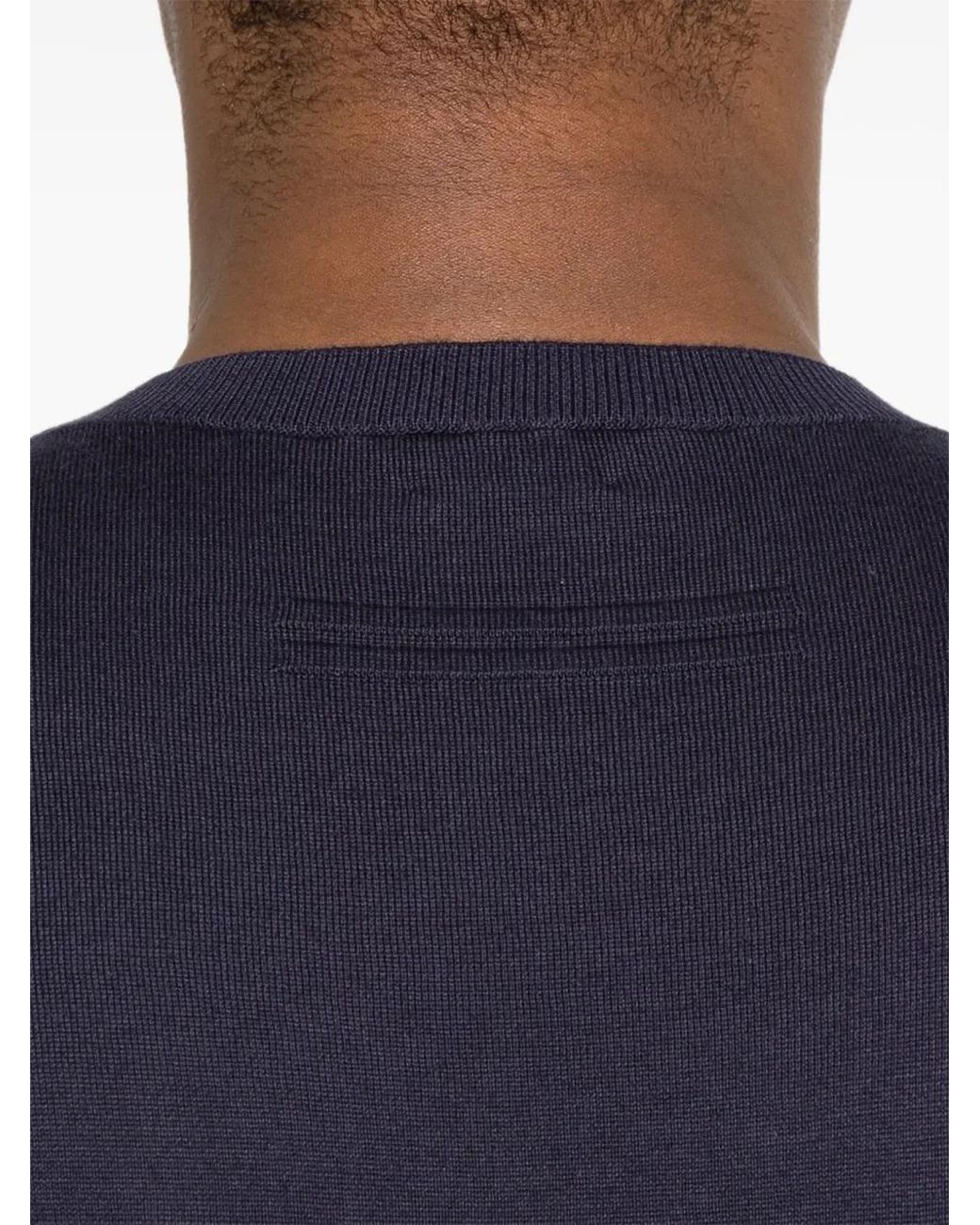 Zegna Blue Short-Sleeved Knitted T-Shirt for men