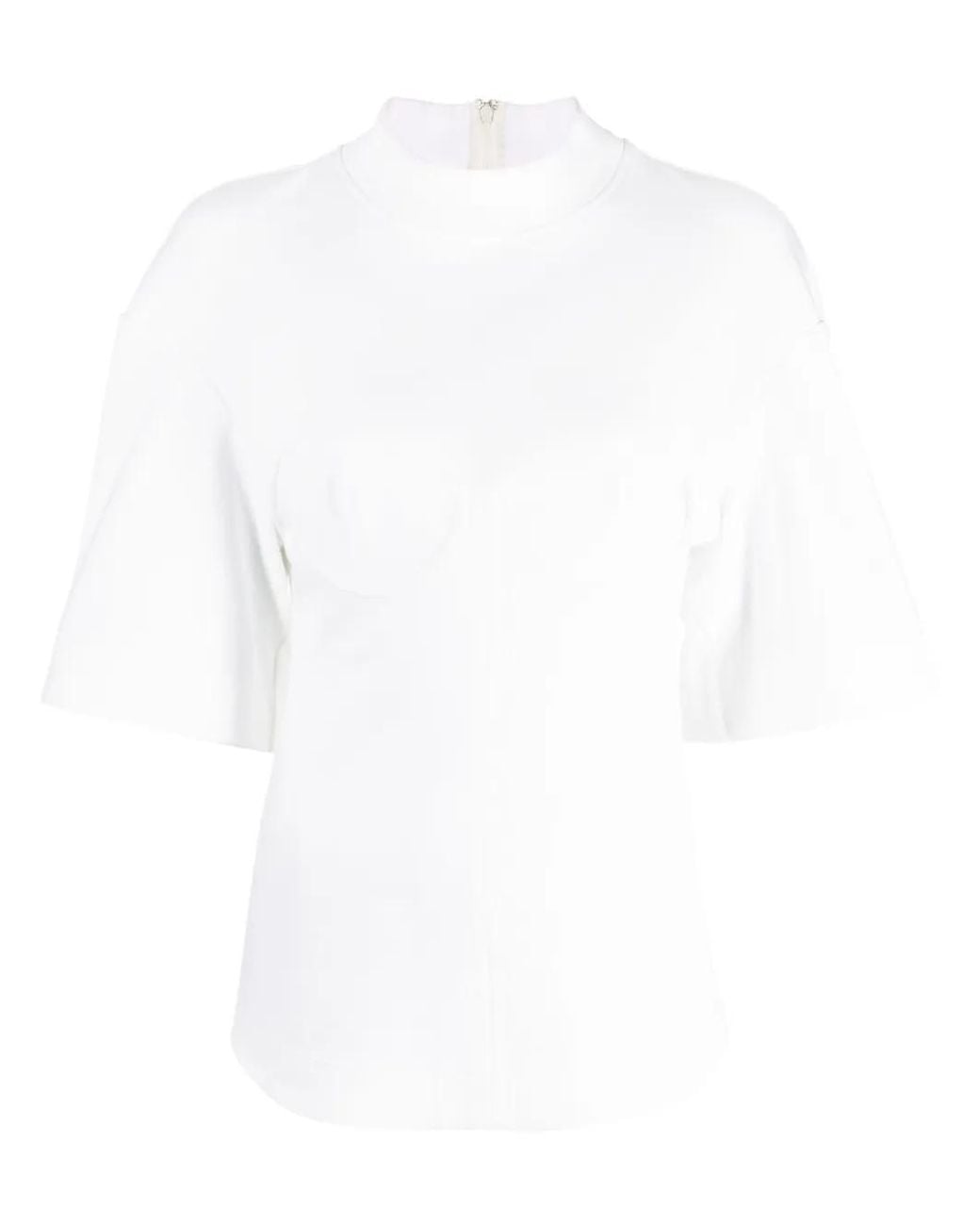 ALESSANDRO VIGILANTE White Funnel-Neck Short-Sleeve Blouse
