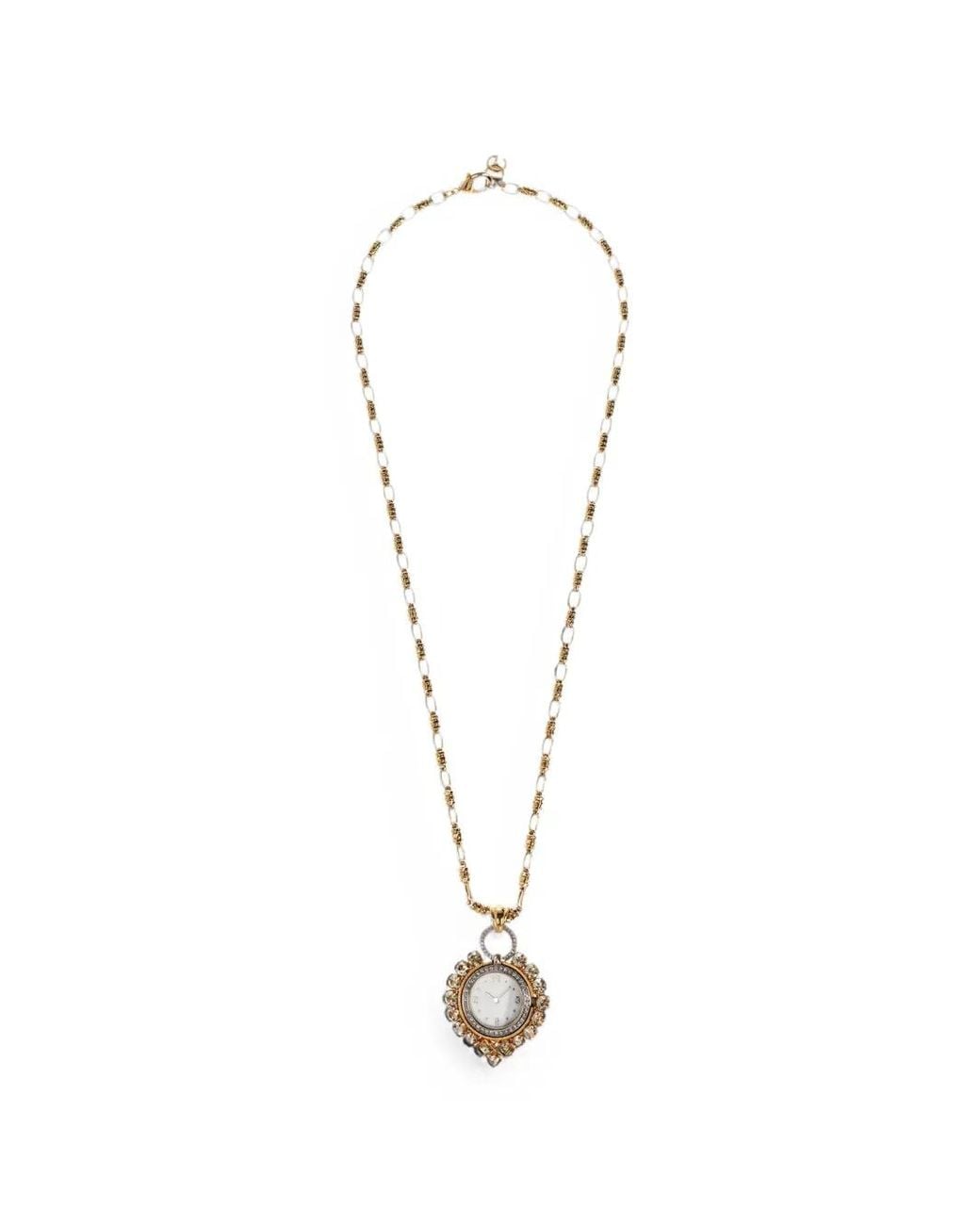 Dolce & Gabbana White Watch-Pendant Crystal-Embellished Necklace for men