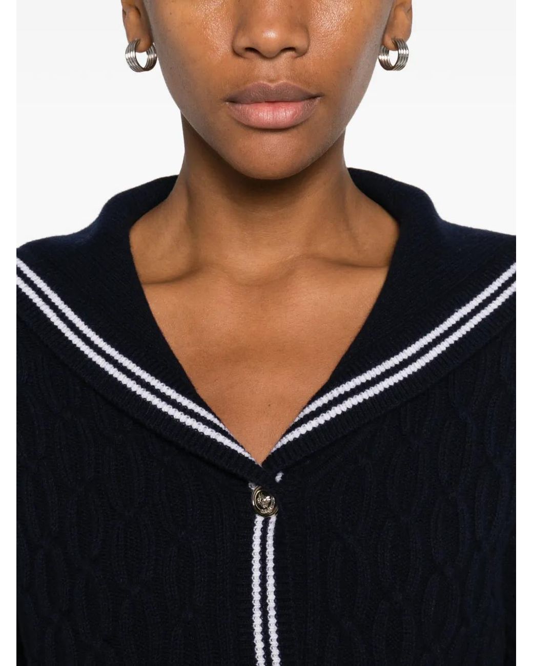 Maje Blue Cable-Knit Boat Neck Cardigan
