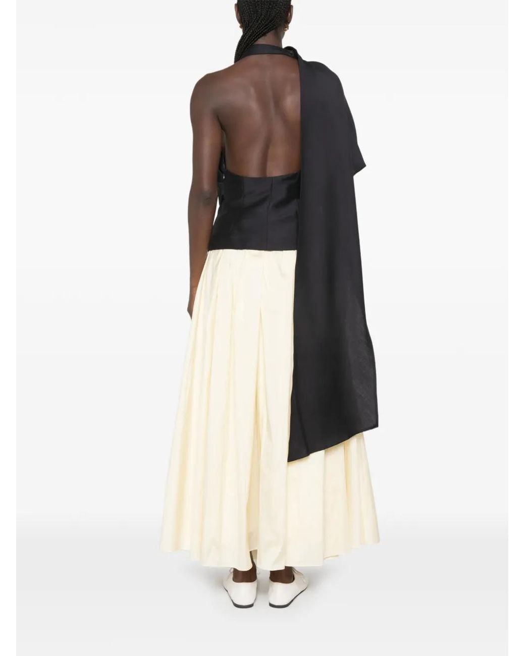 Rohe Black One-Shoulder Scarf-Detail Top
