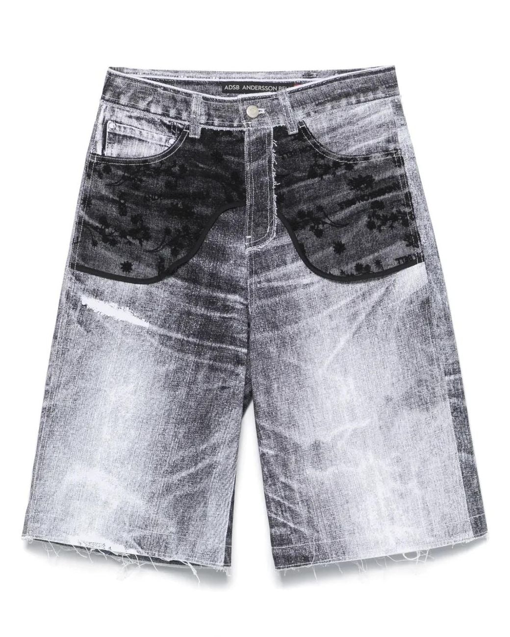 ANDERSSON BELL Gray Lace-Panels Denim Shorts