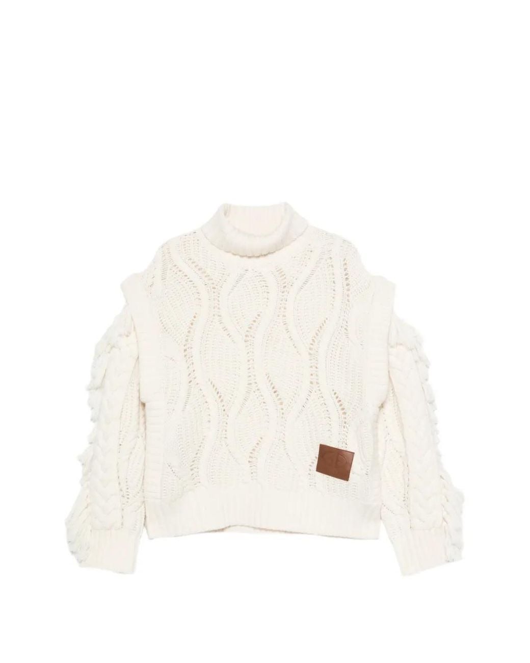 Goldbergh White Brit Fringed-Detail Cable-Knit Sweater
