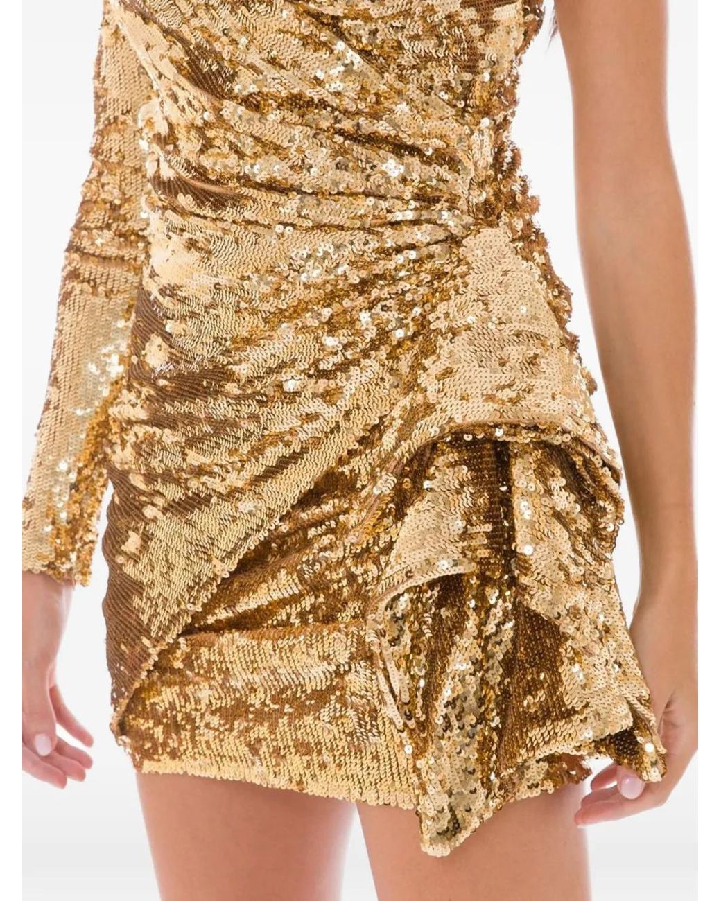 Elisabetta Franchi Metallic Sequin-Embellished Draped Mini Dress