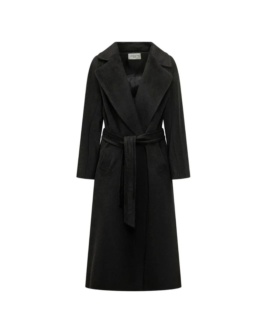 Weekend by Maxmara Black Belted Notch-Lapel Coat