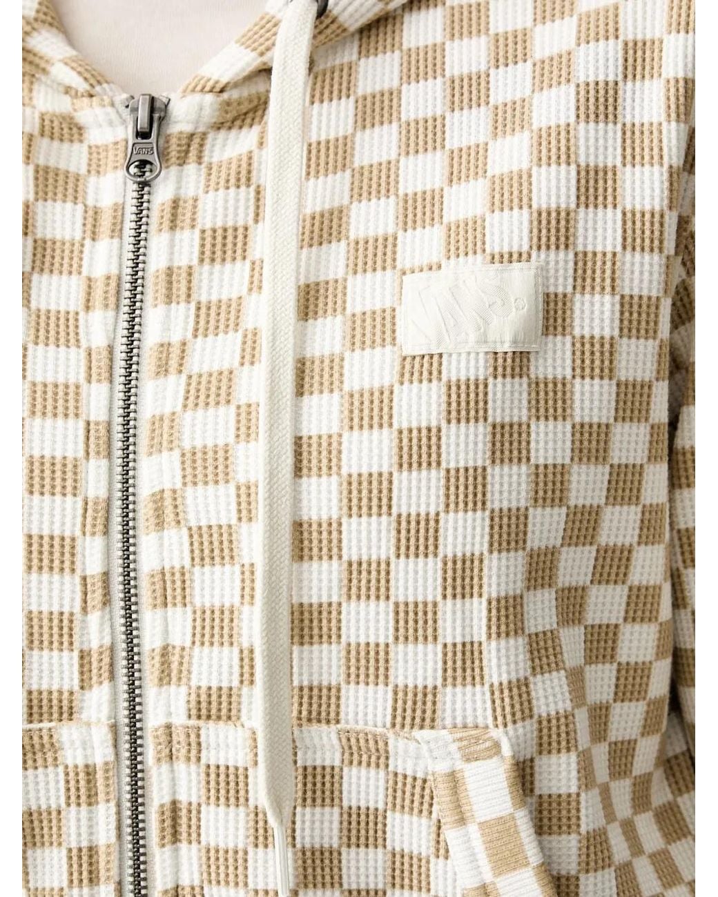 Vans Natural Pierce Shrunken Checkerboard-Print Waffle-Knit Hoodie