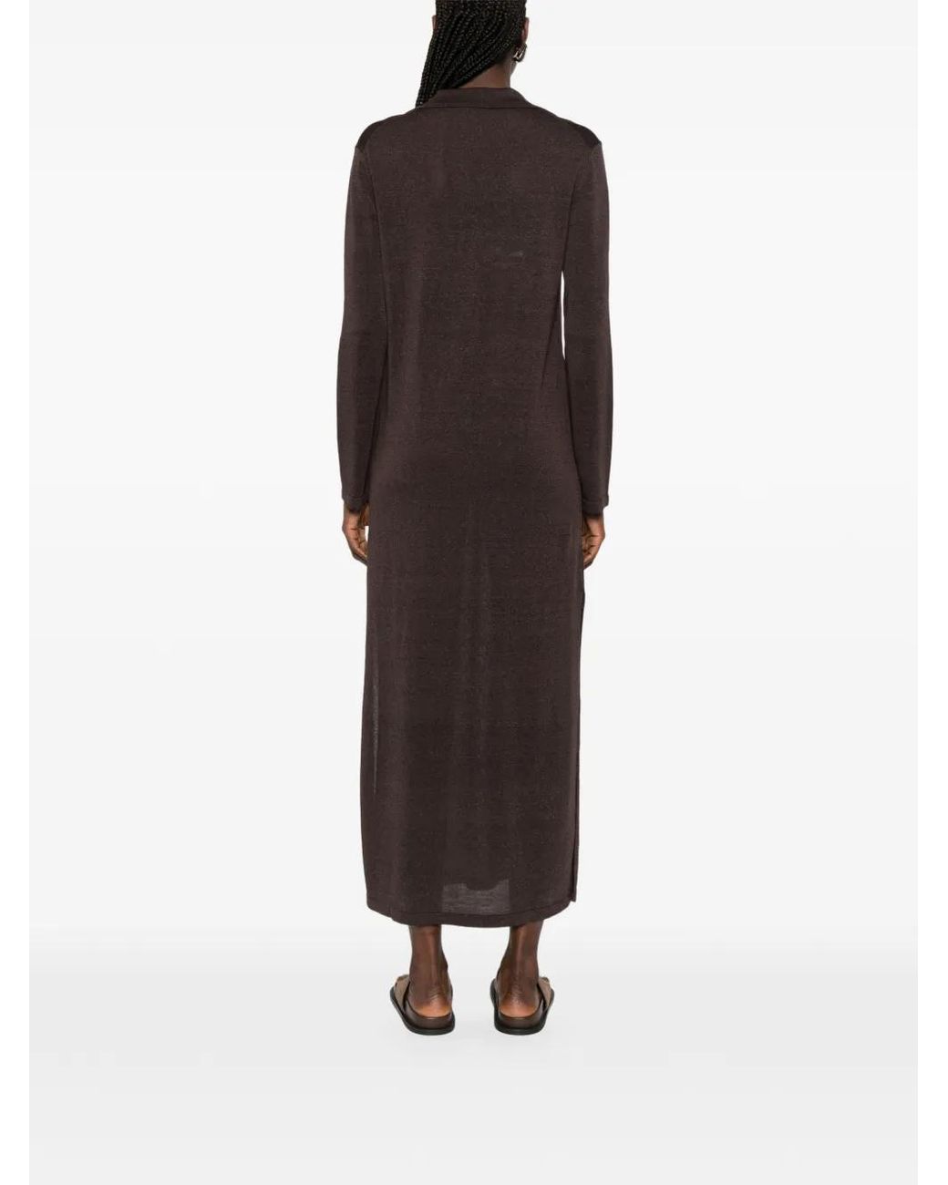 P.A.R.O.S.H. Brown V-Neck Maxi Dress