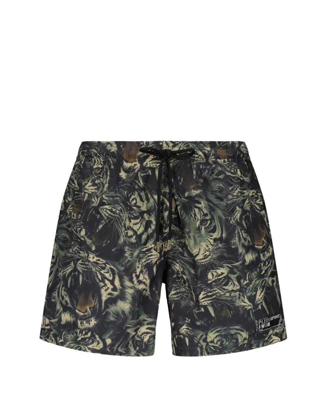 Philipp Plein Gray Tiger-Print Drawstring Swim Shorts for men