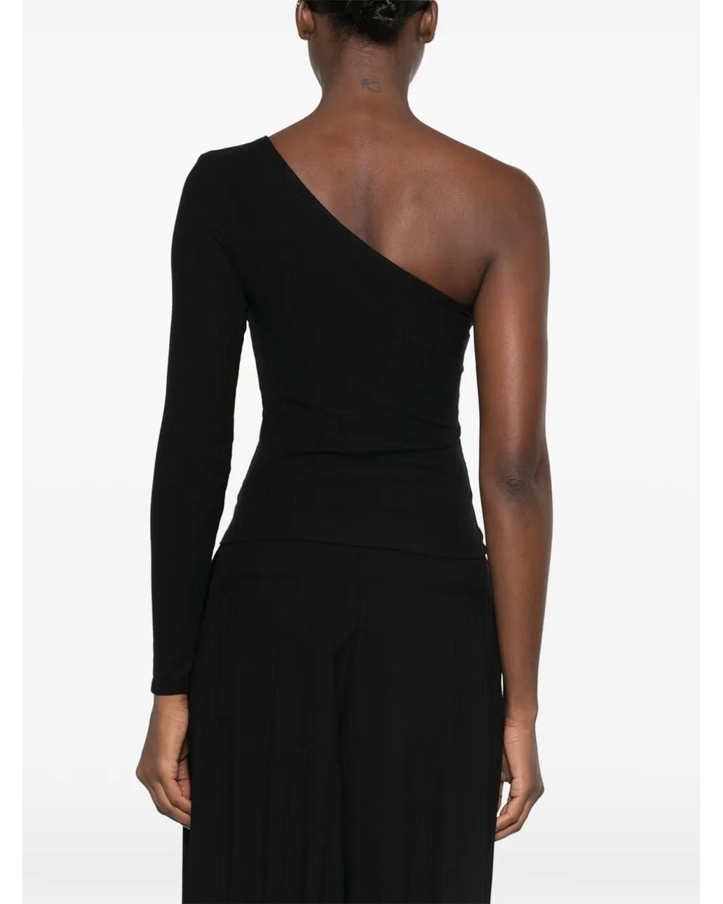 Baserange Black One-Shoulder Ribbed-Knit Top