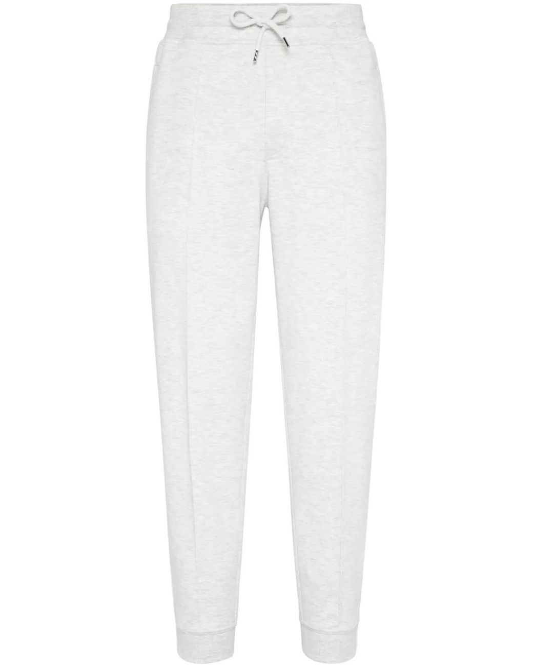 Brunello Cucinelli White Cotton-Cashmere-Silk-Blend Crête Sweatpants for men