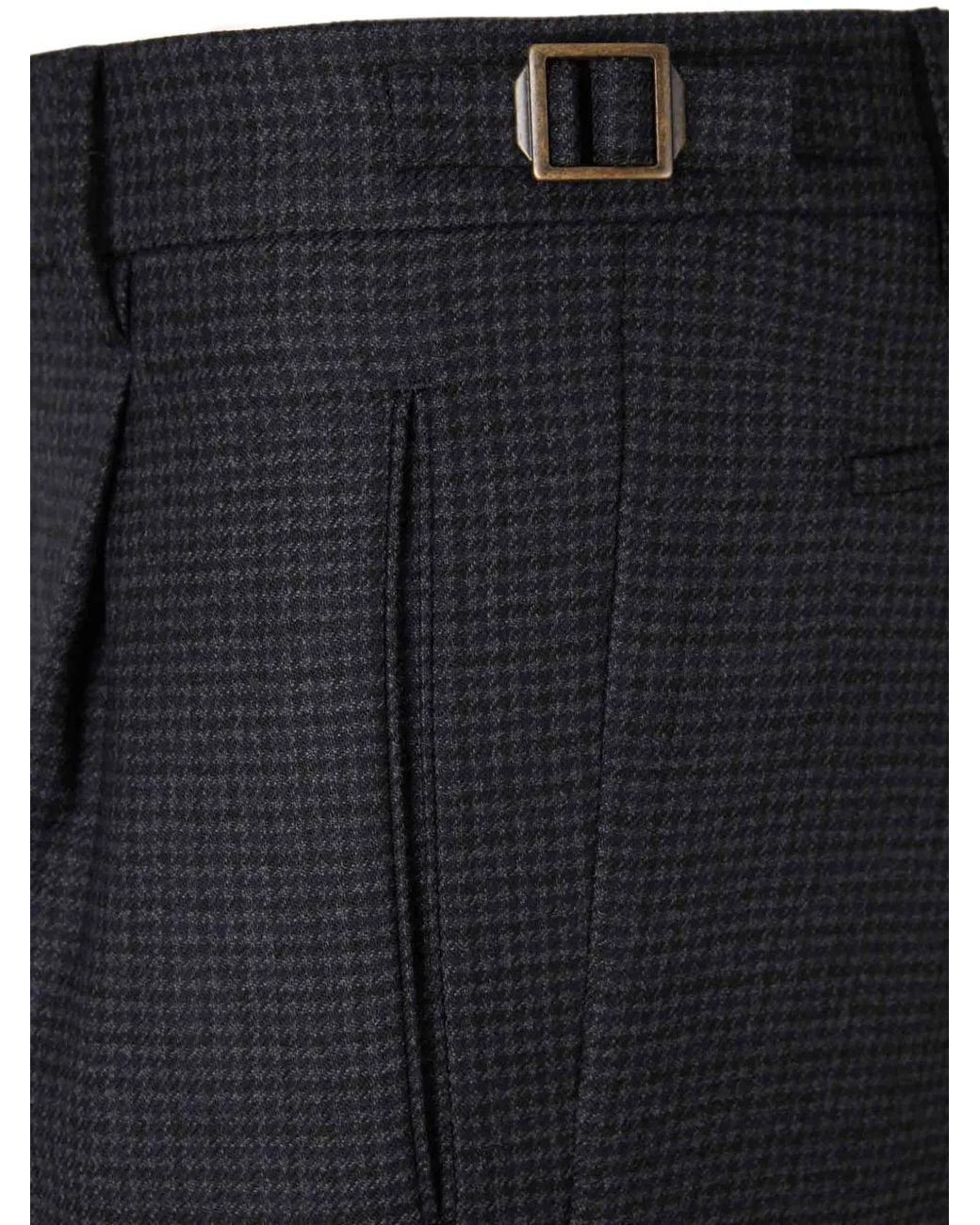 Berwich Blue Retrolong Houndstooth-Pattern Pleated Trousers for men