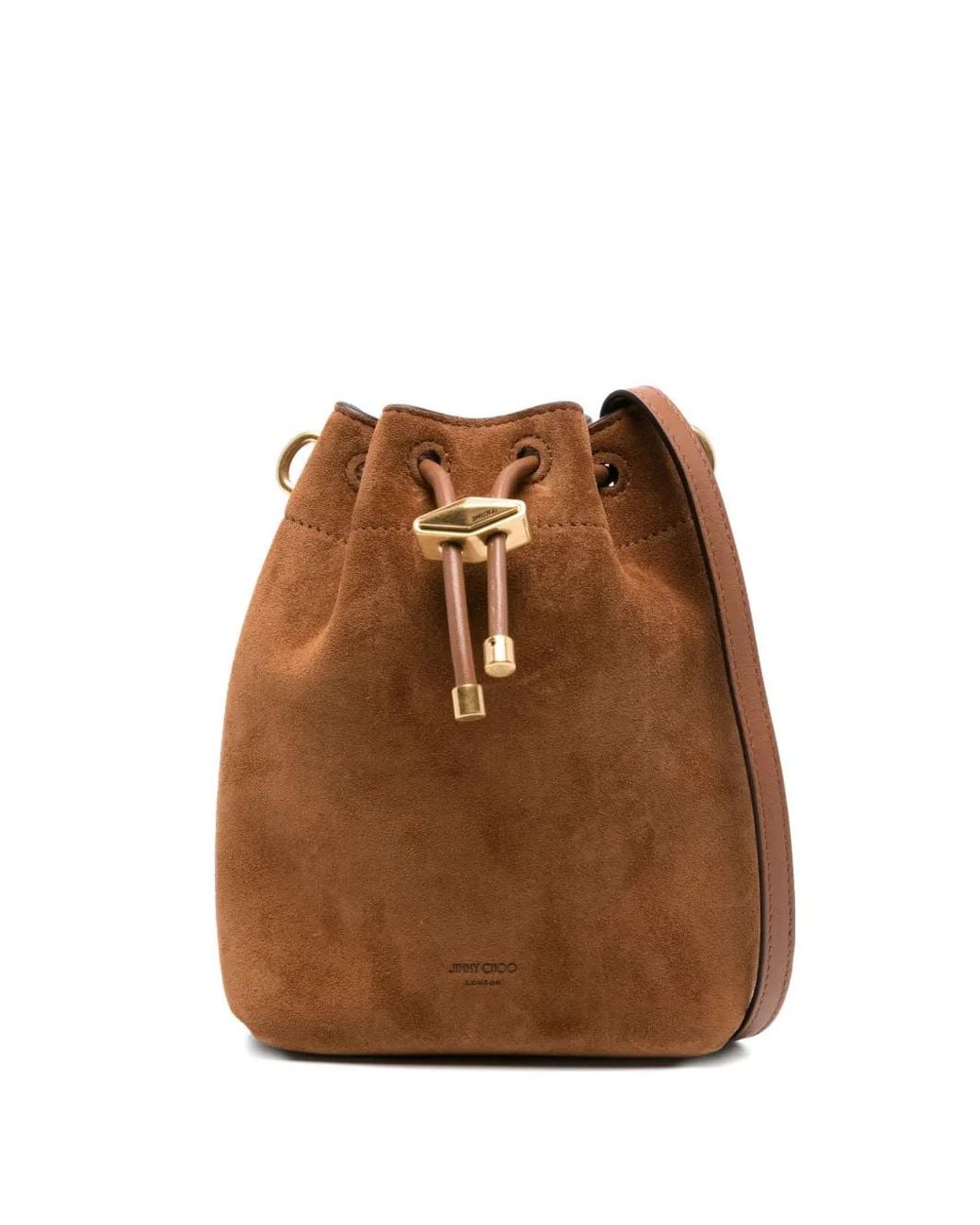 Jimmy Choo Brown Cinch Drawstring Suede Bucket Mini Bag