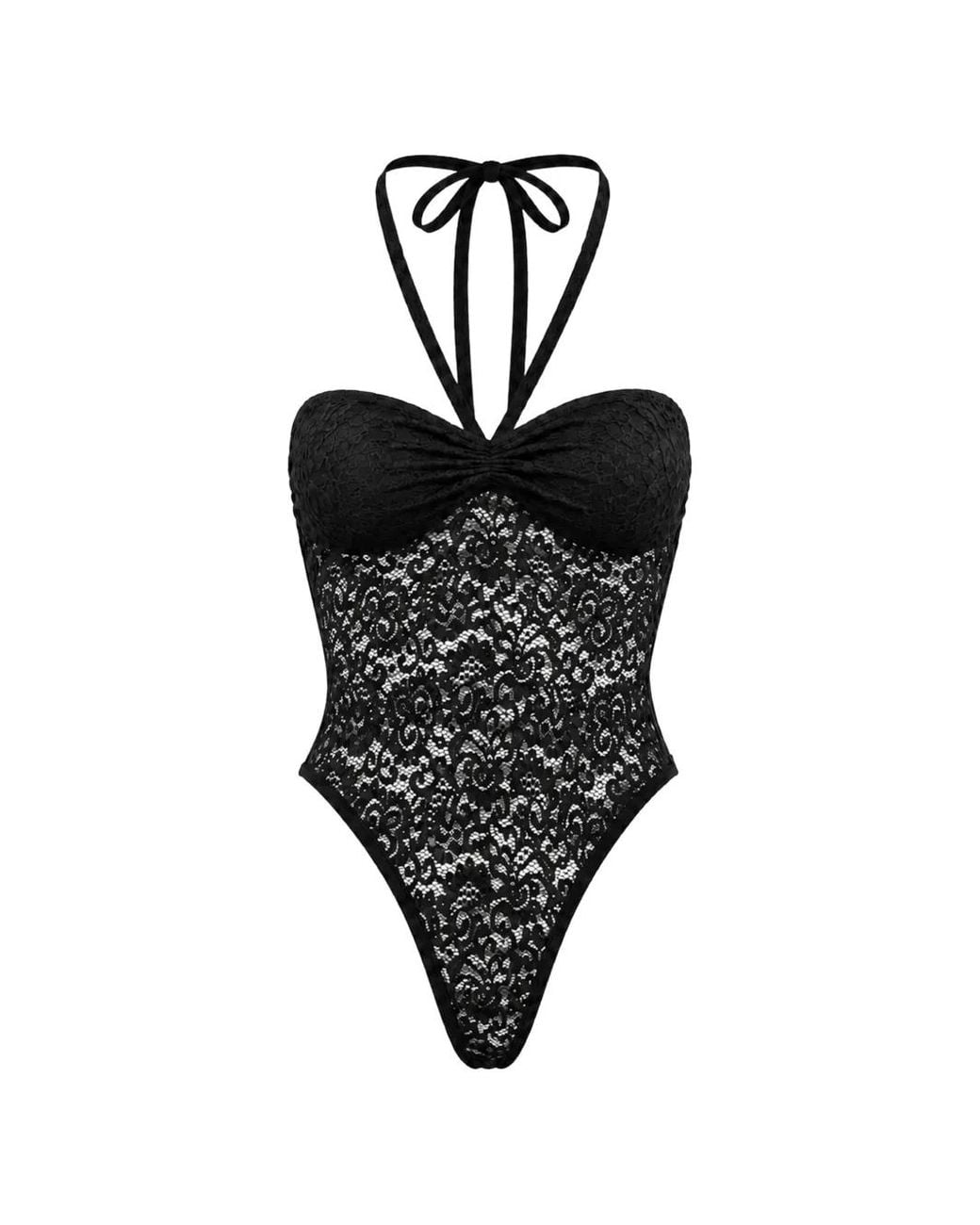 Markgong Black Lace Halterneck Bodysuit