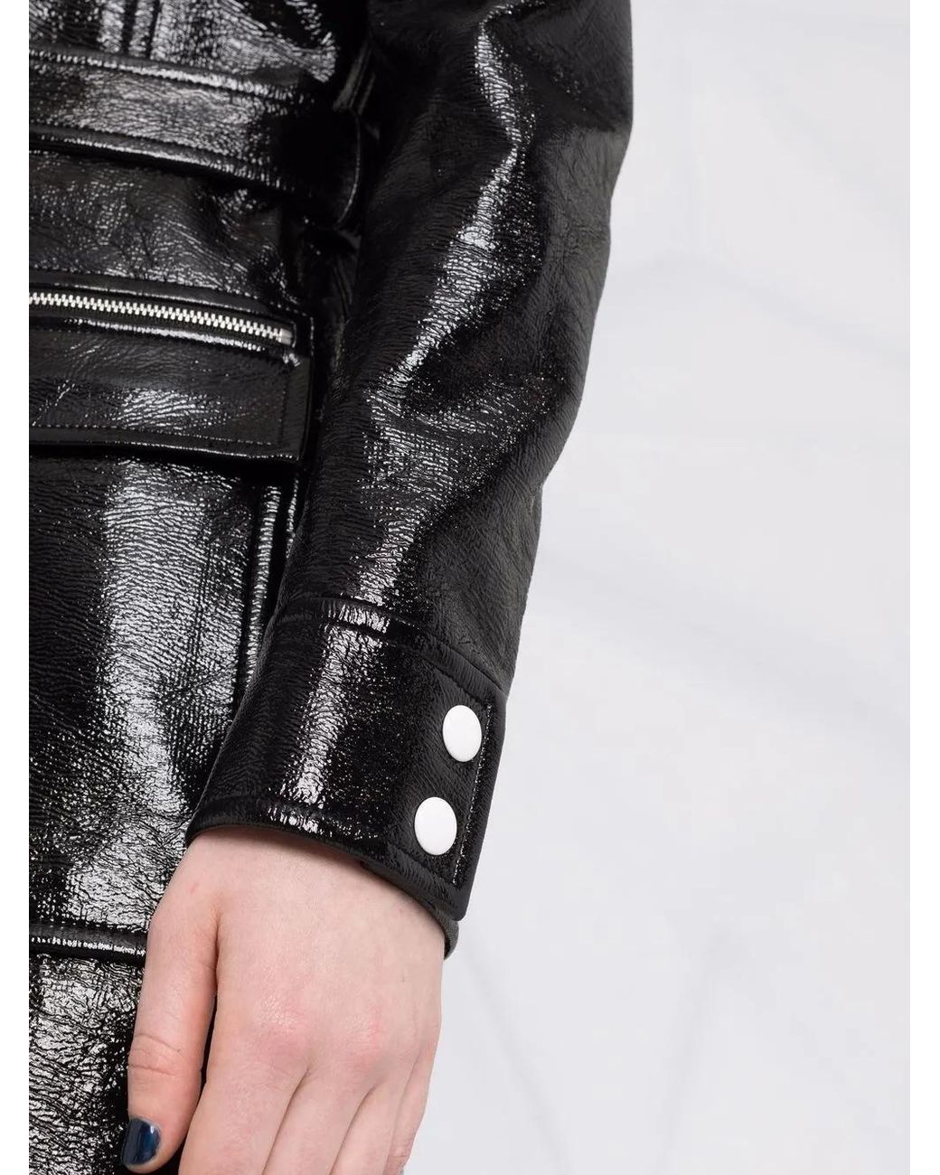 Courreges Black Logo-Print Lacquered-Effect Trench Coat