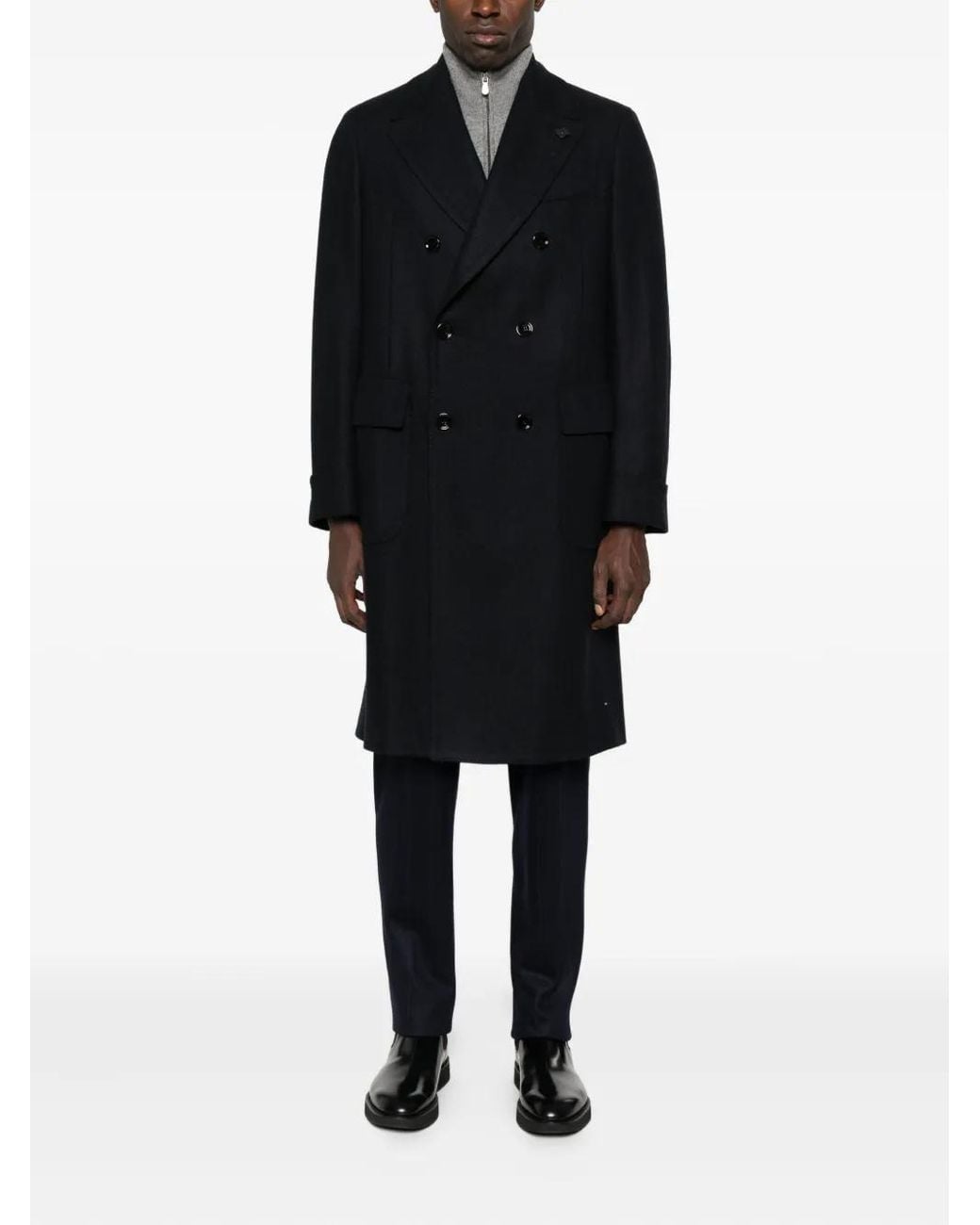 Lardini Black Double-Breasted Wool Coat for men
