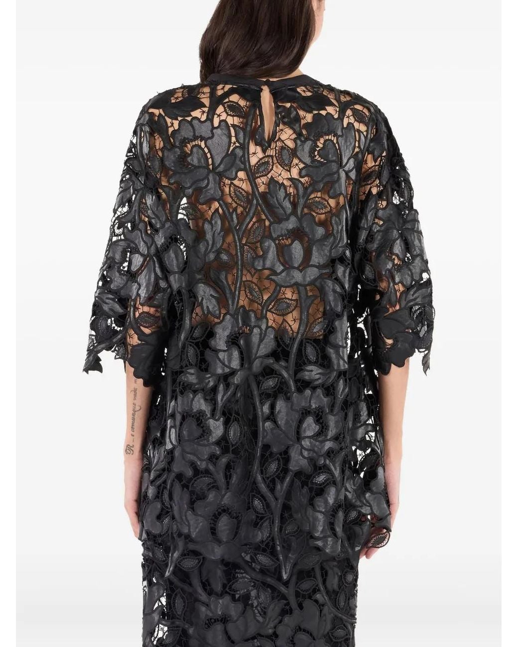 Roberto Cavalli Black Floral-Lace Top