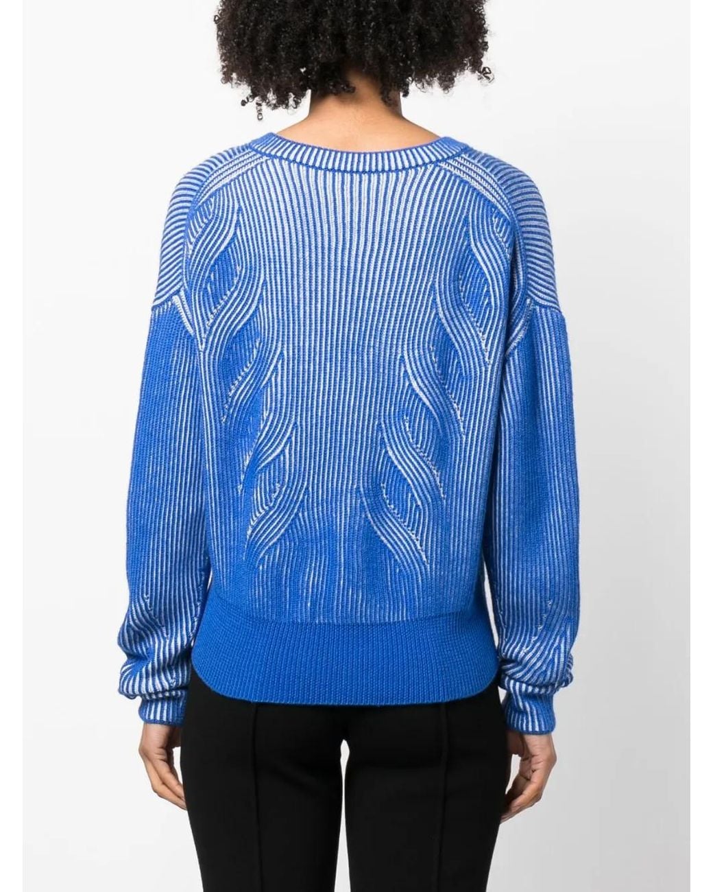 Moschino Blue Two-Tone V-Neck Jumper
