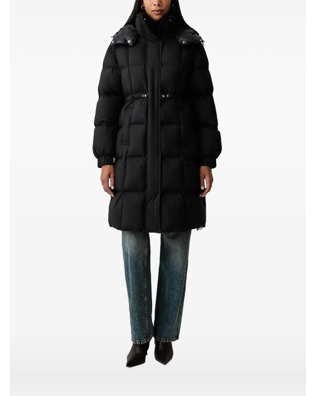 Patrizia Pepe Black Padded Drawstring-Waist Coat