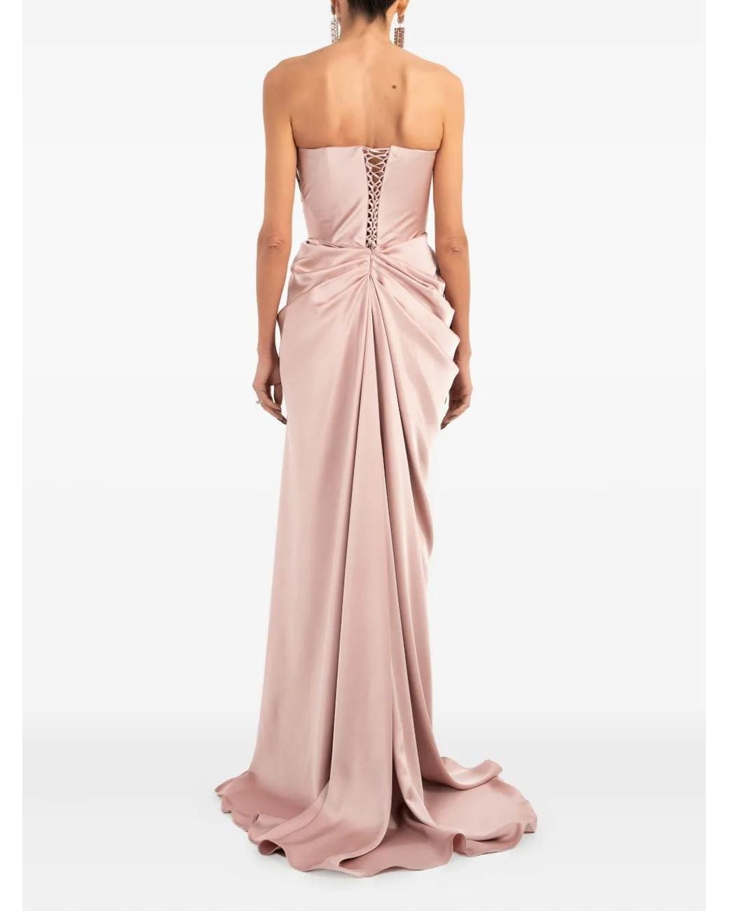 Ana Radu Pink Ruched Strapless Maxi Dress