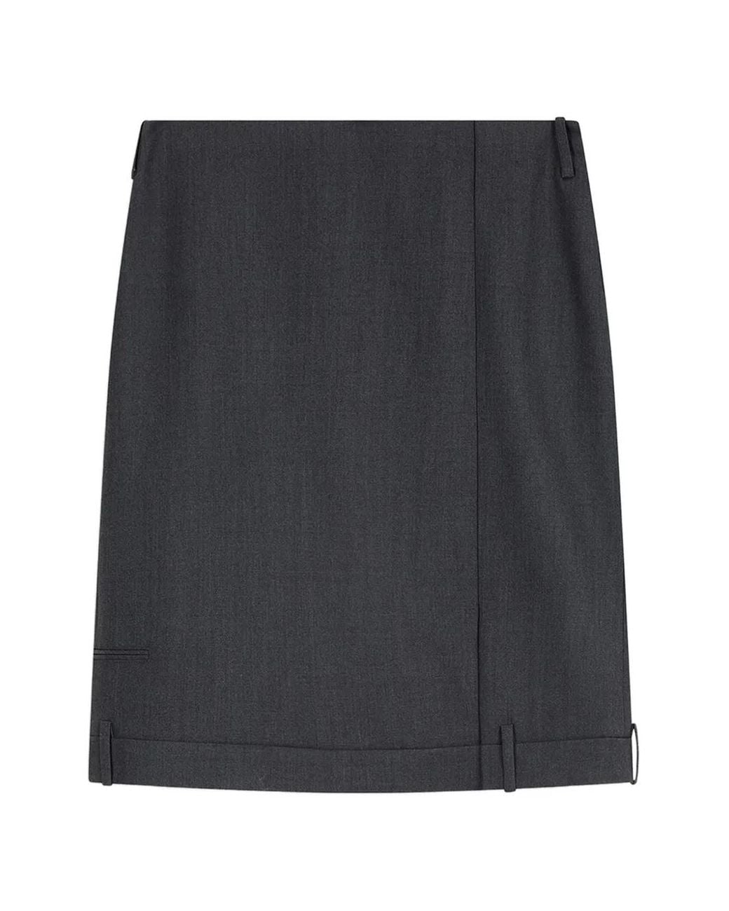 OPEN YY Black Belt-Loops Slit-Detail Midi Skirt