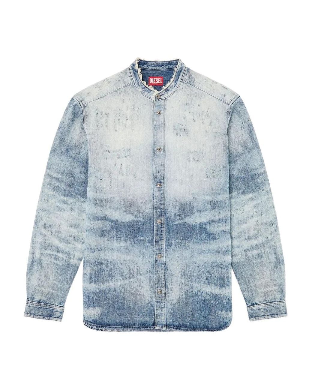 DIESEL Blue Denim Shirt With Mandarin Collar for men
