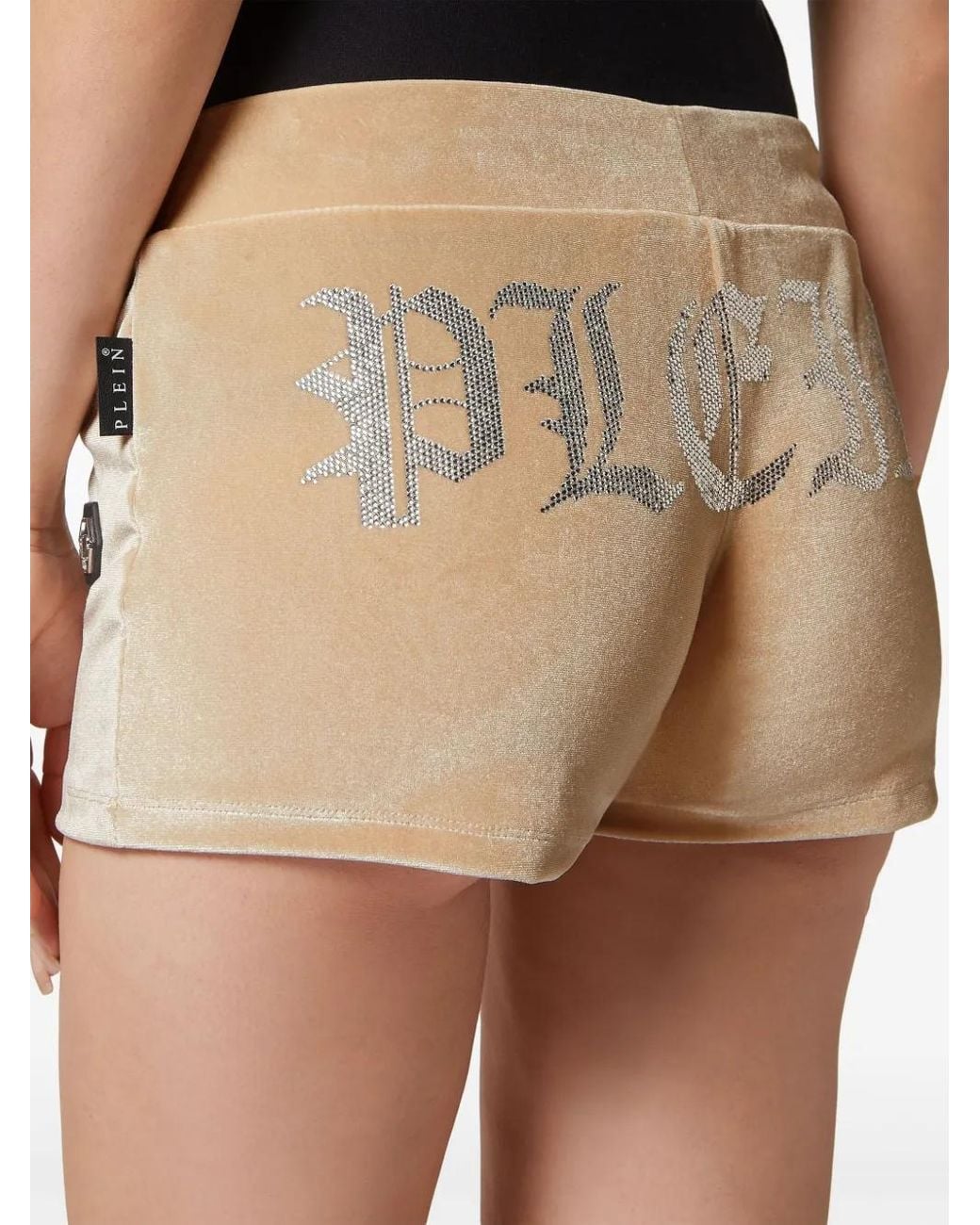 Philipp Plein Natural Rhinestone-Embellished Drawstring Shorts