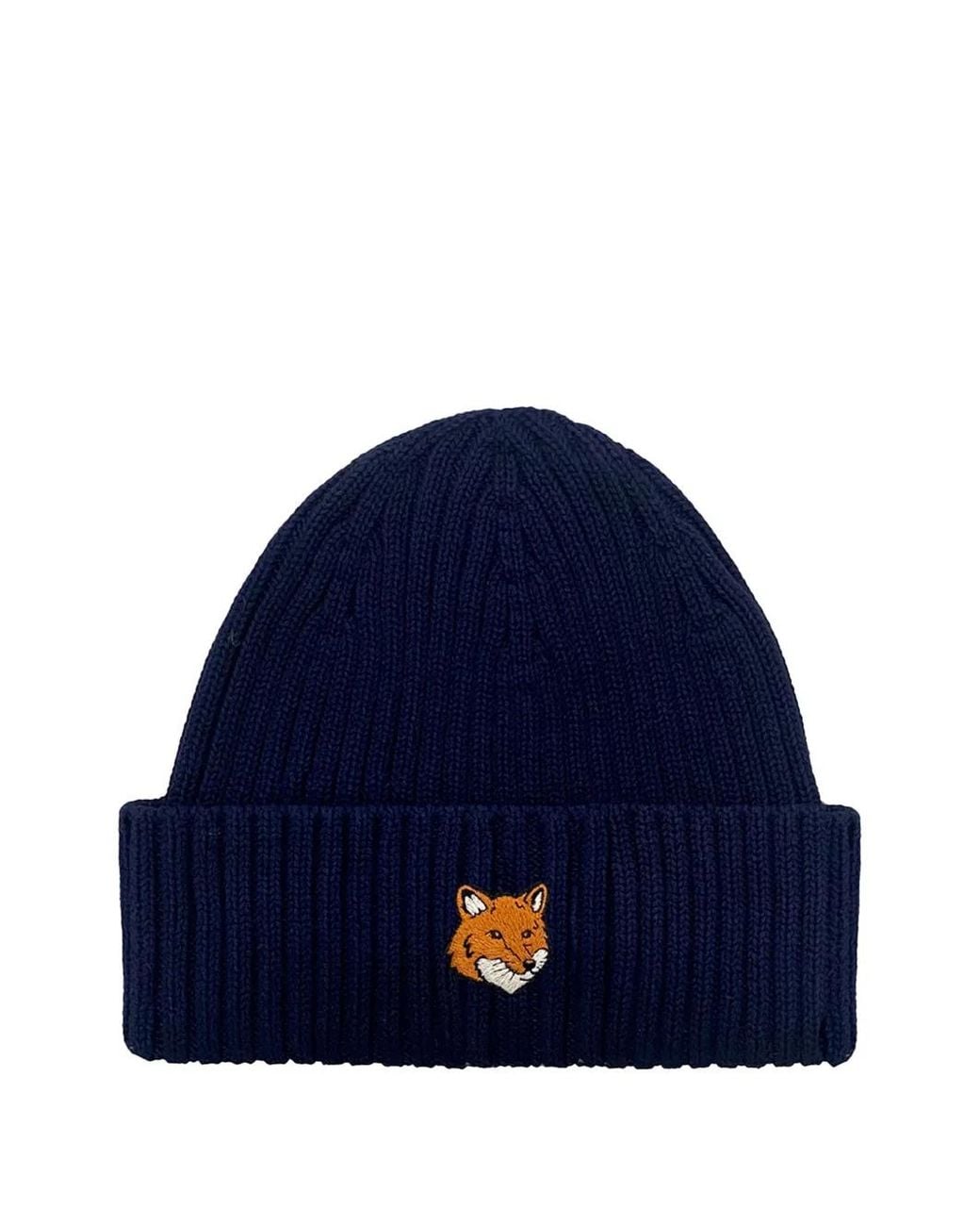 Maison Kitsuné Blue Embroidered Ribbed Hat