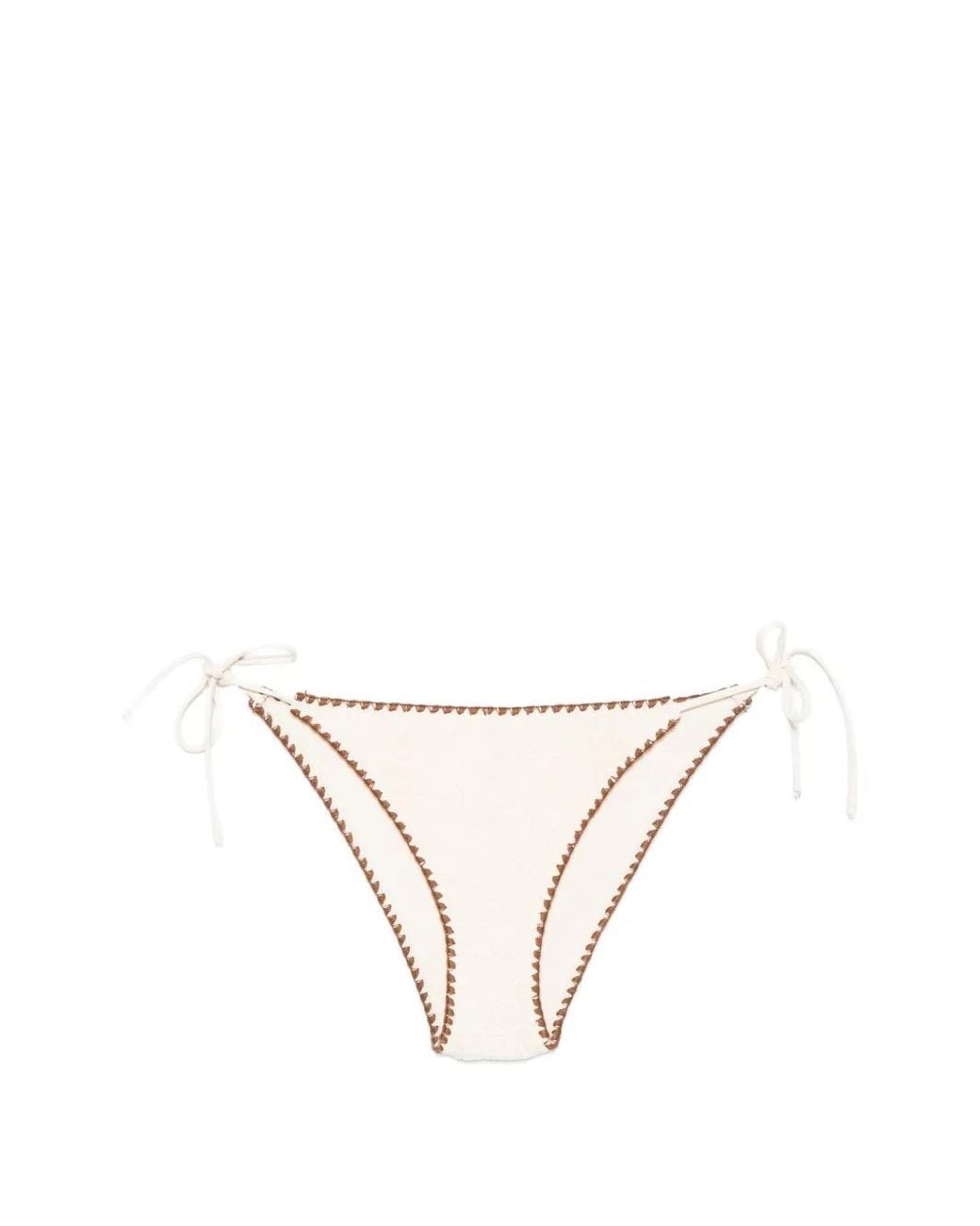 Mc2 Saint Barth White Virgo Crinkle-Effect Embroidered Bikini Bottoms