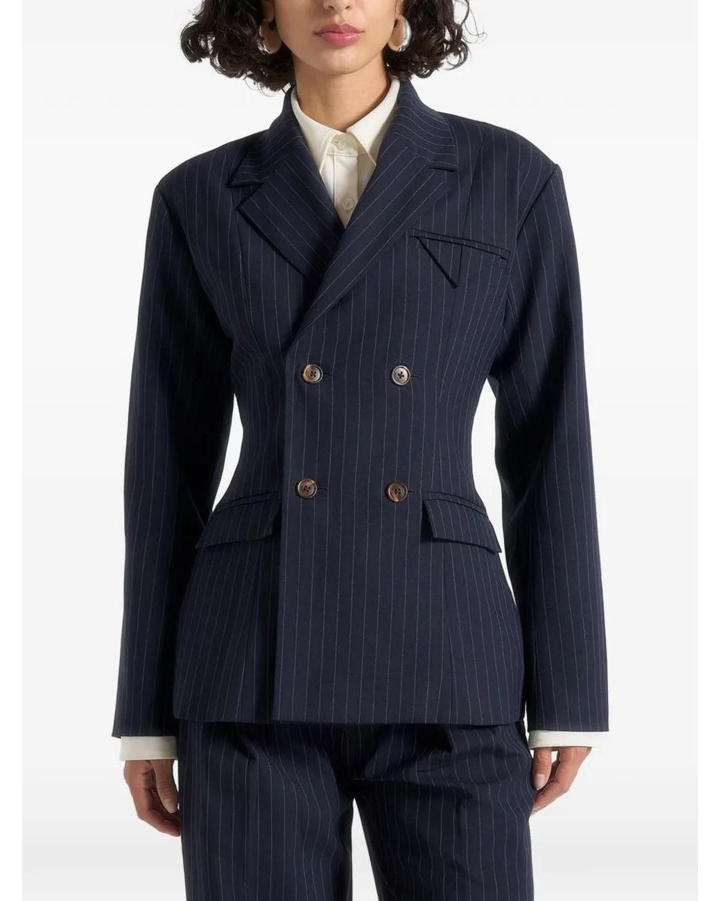 Manière De Voir Blue Maia Pinstripe Double Breasted Blazer