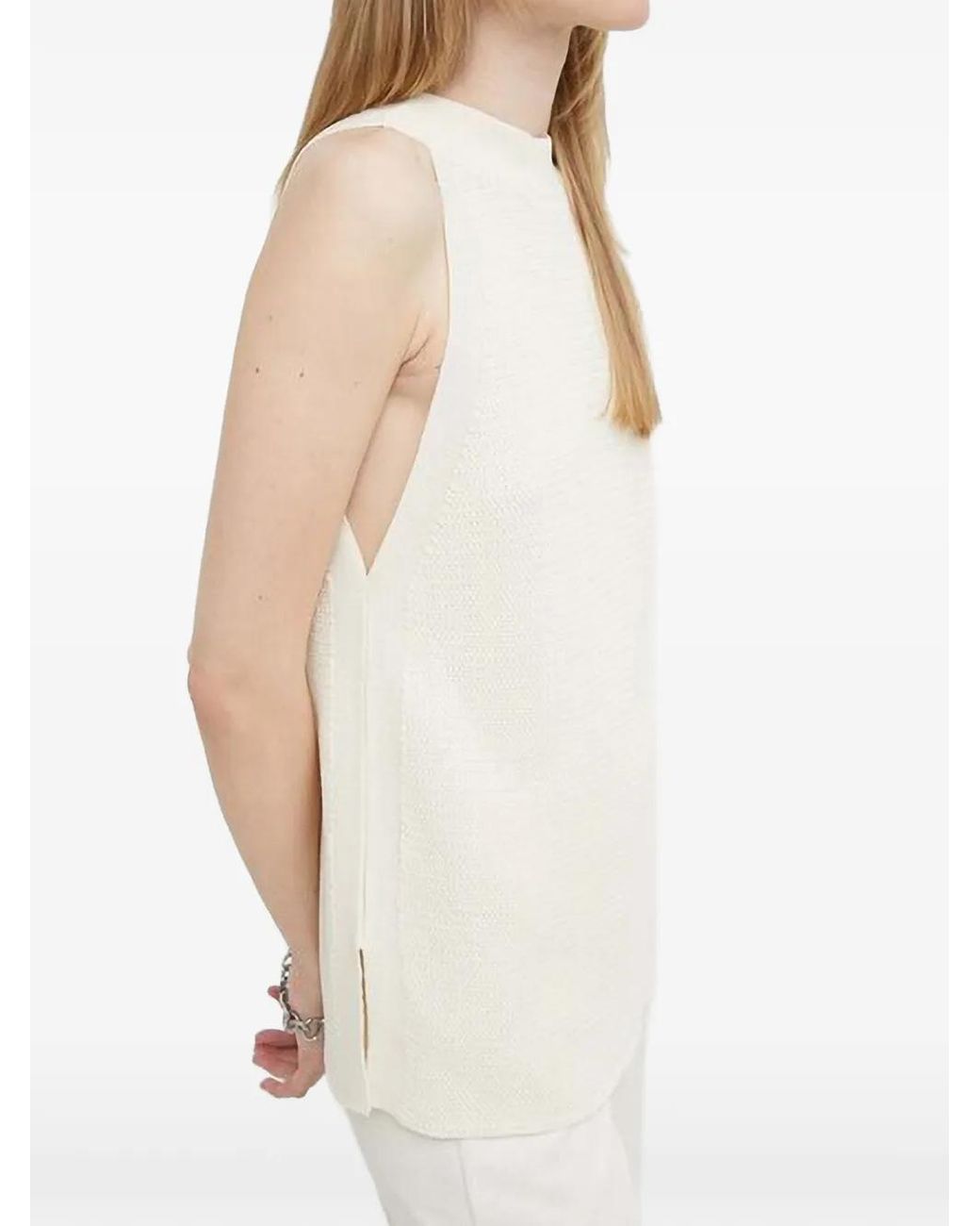 Bruuns Bazaar White Side-Slit High-Neck Blouse