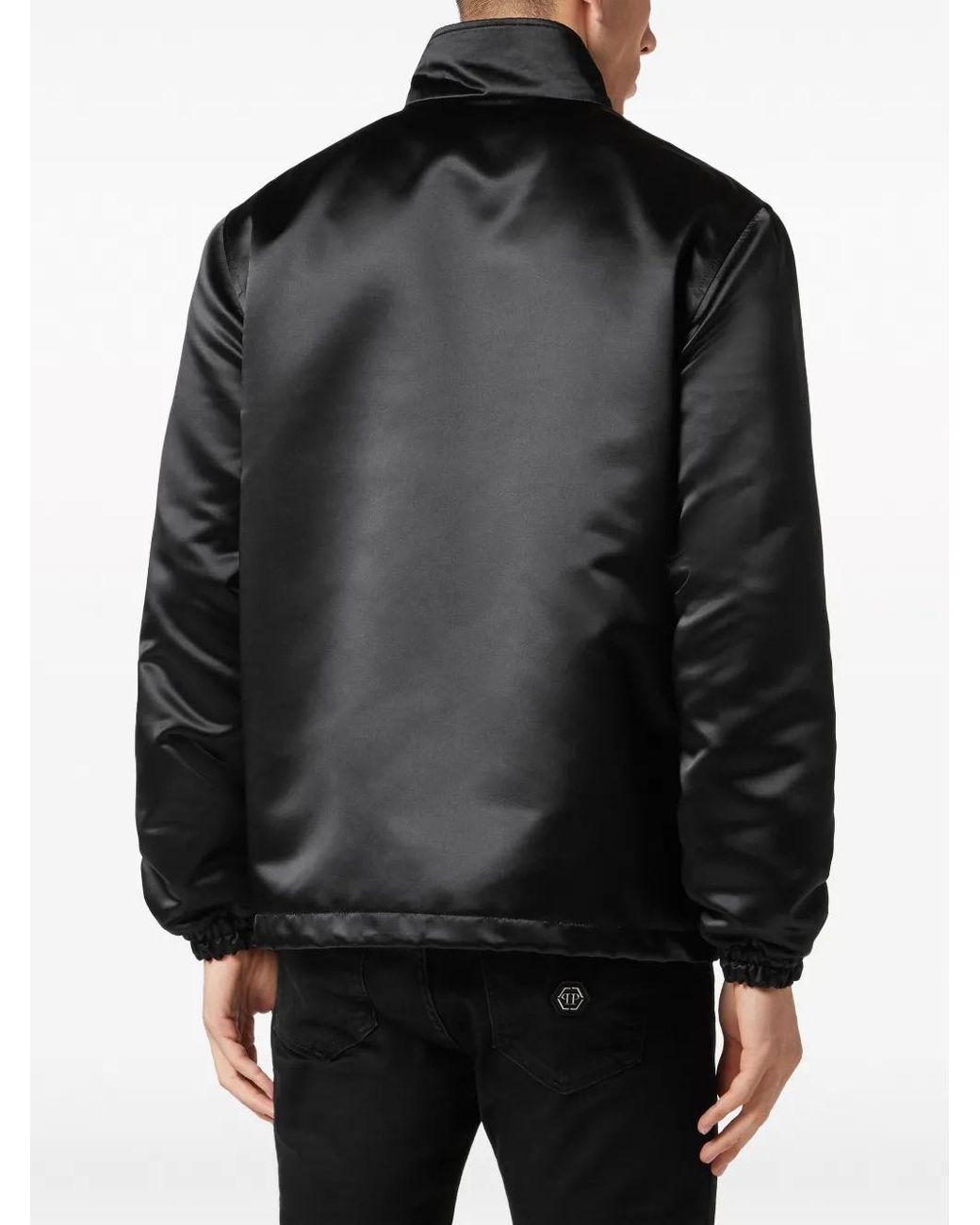 Philipp Plein Black Logo-Appliqué Satin-Finish Windbreaker for men