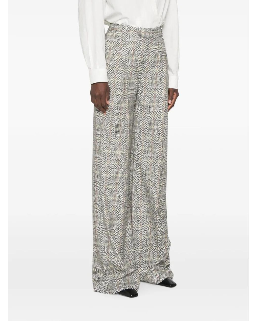 Ermanno Scervino Gray Herringbone-Pattern Palazzo Pants