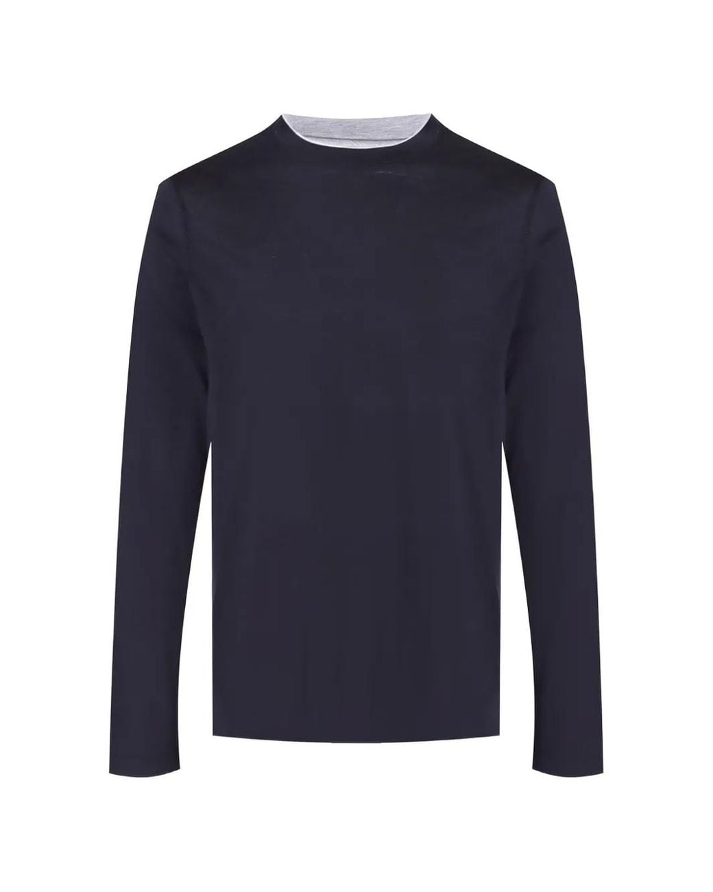 Brunello Cucinelli Blue Long-Sleeved Crew-Neck T-Shirt for men