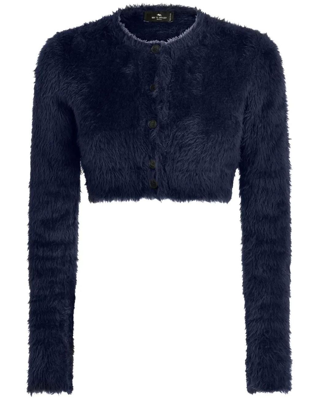 Etro Blue Brushed-Knit Cropped Cardigan