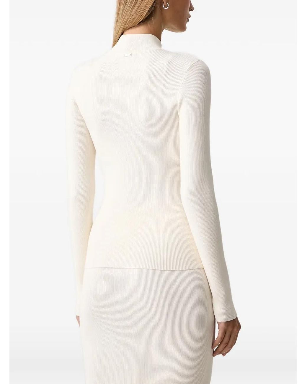 Fracomina White Cut-Out Ribbed-Knit Sweater