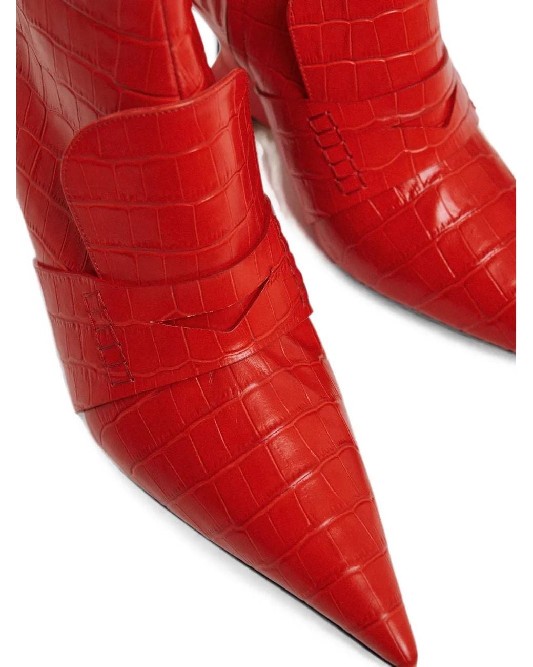 Essentiel Antwerp Red Crocodile-Effect Wedge-Heel Ankle Boots