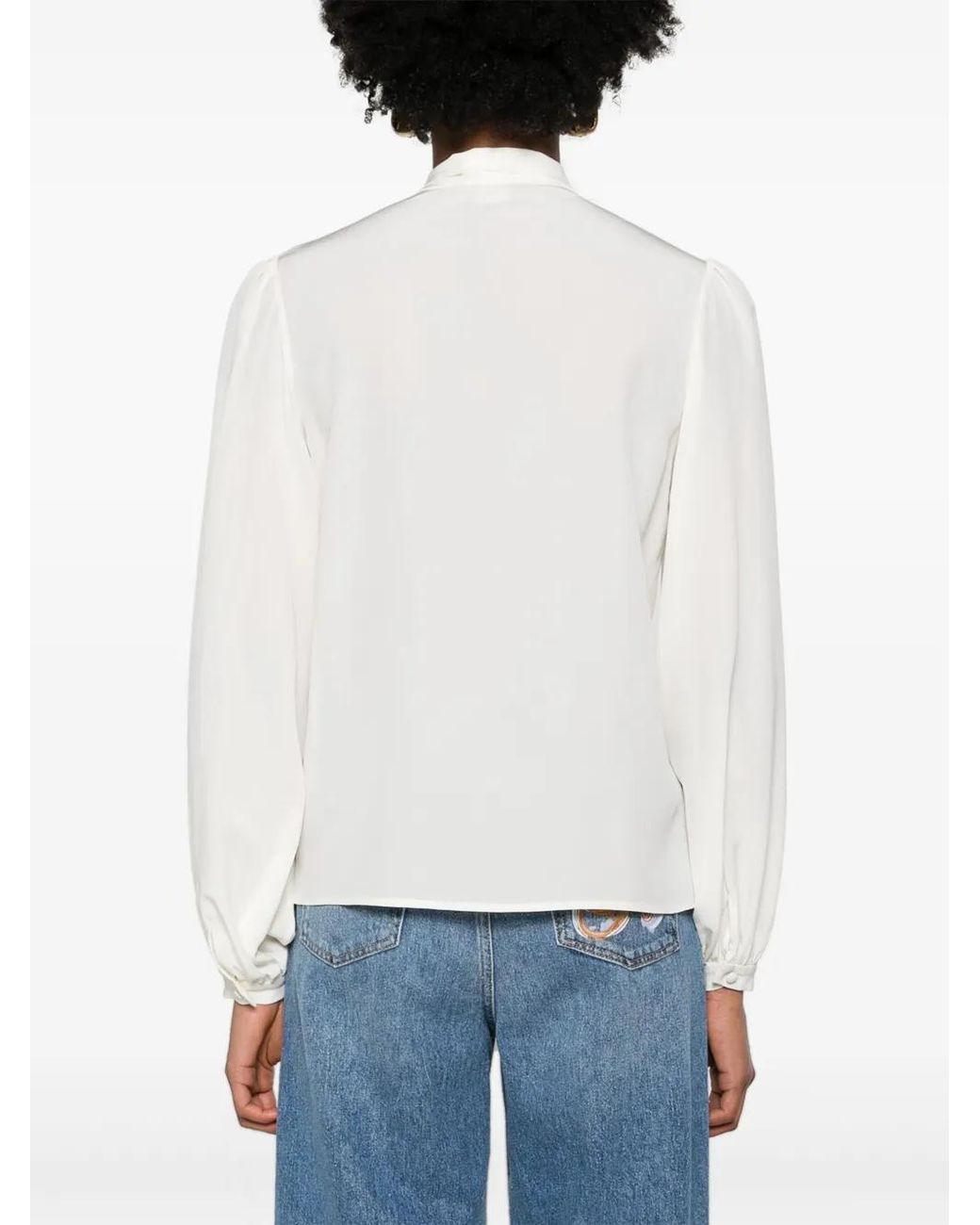 Etro White Pussy-Bow Silk Shirt