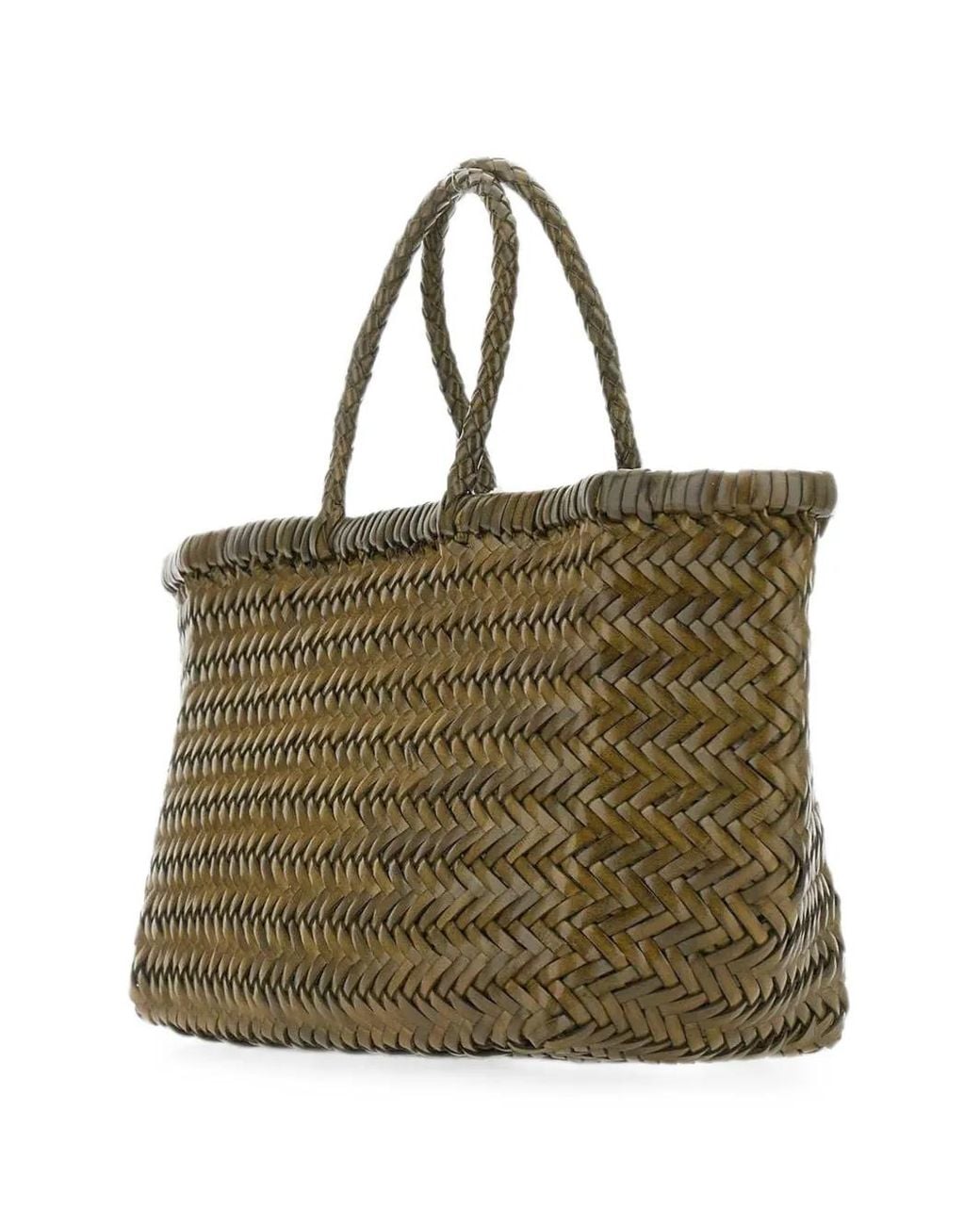 Dragon Diffusion Green Small Triple Jump Woven Leather Tote Bag