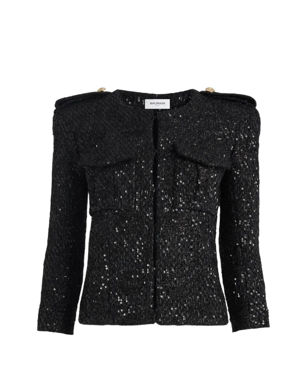 Balmain Black Sequinned Tweed Jacket
