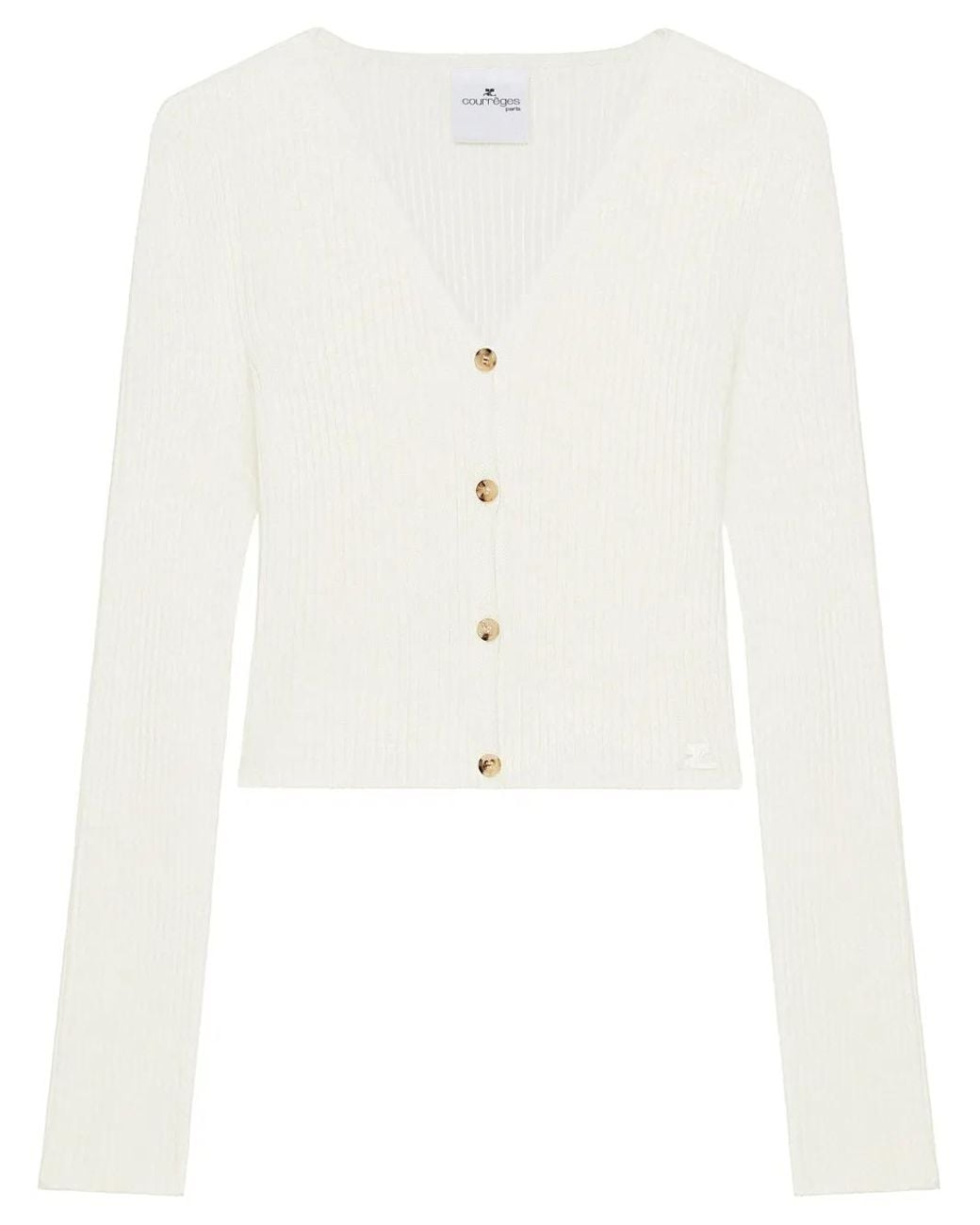 Courreges White Cropped Ribbed Knit Sweater