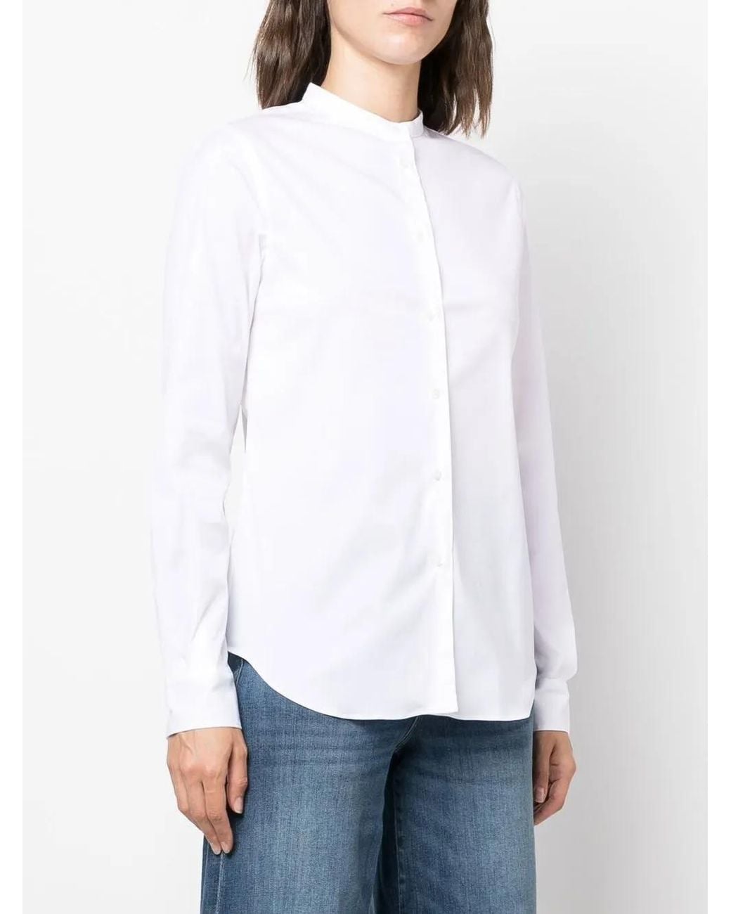 Aspesi White Collarless Button-Up Shirt